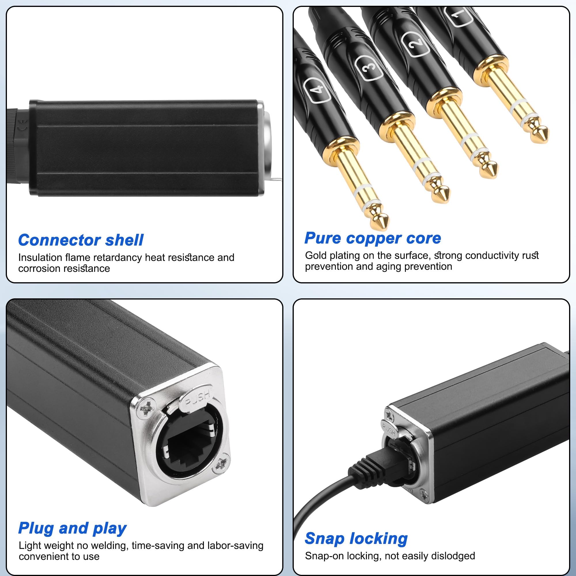 XMSJSIY 1/4" TRS Audio Snake 4-Kanal Multi Over RJ45 Ethercon Cat5/6 zu 6.35mm TRS Netzwerk Extender Kabel für Bühne Sound und Recording Studio (A)
