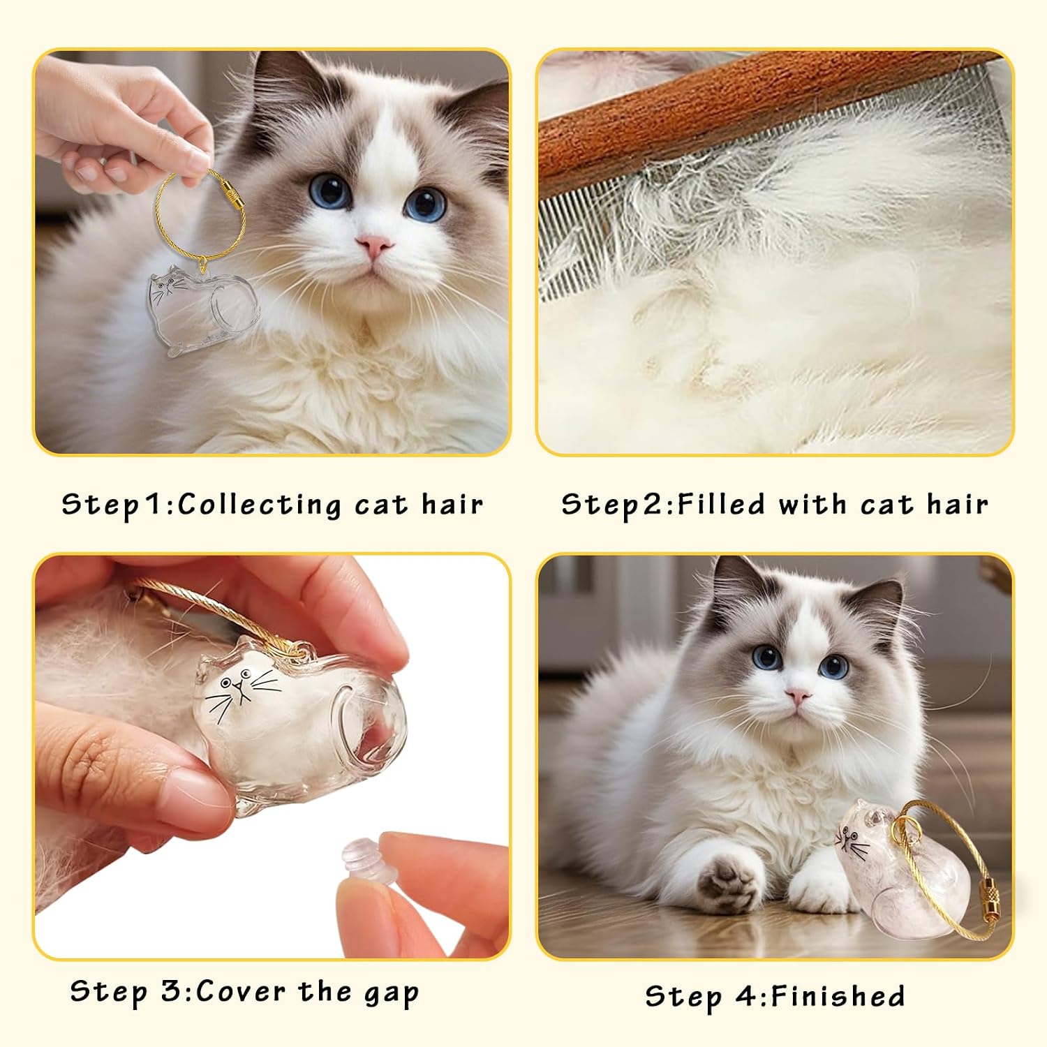6PcsCat Hair Keychain,Pet Fur Keepsake,Transparent Cat Hair Storage,Pendant for Collecting Cat Hair,Creative Gift for Pet Lovers thumbnail
