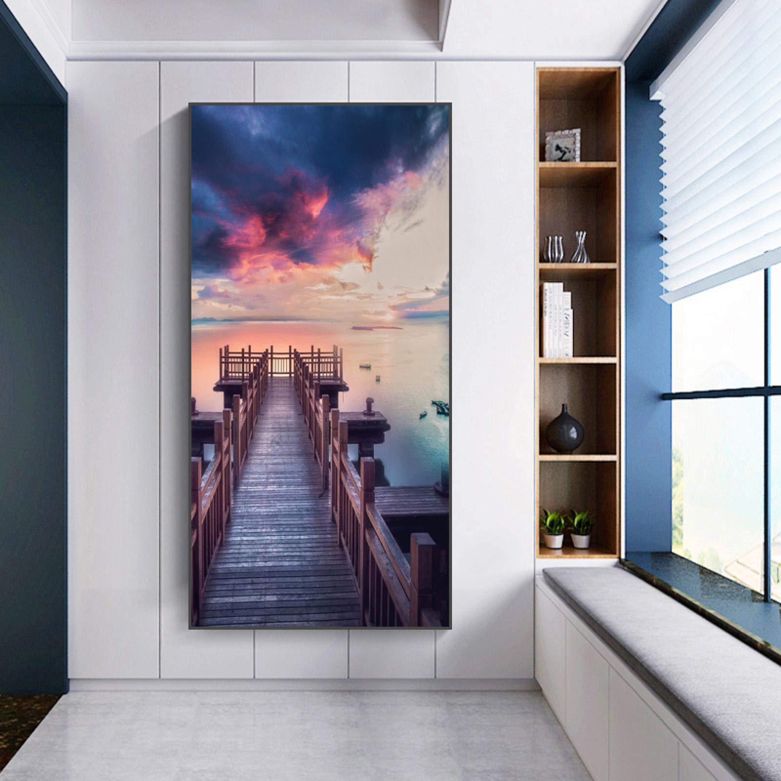 Impresiones en lienzo arte puesta de sol paisaje puente carteles pintura de pared para decoración de sala de estar entrada cuadros decorativos 50x100cm marco interior
