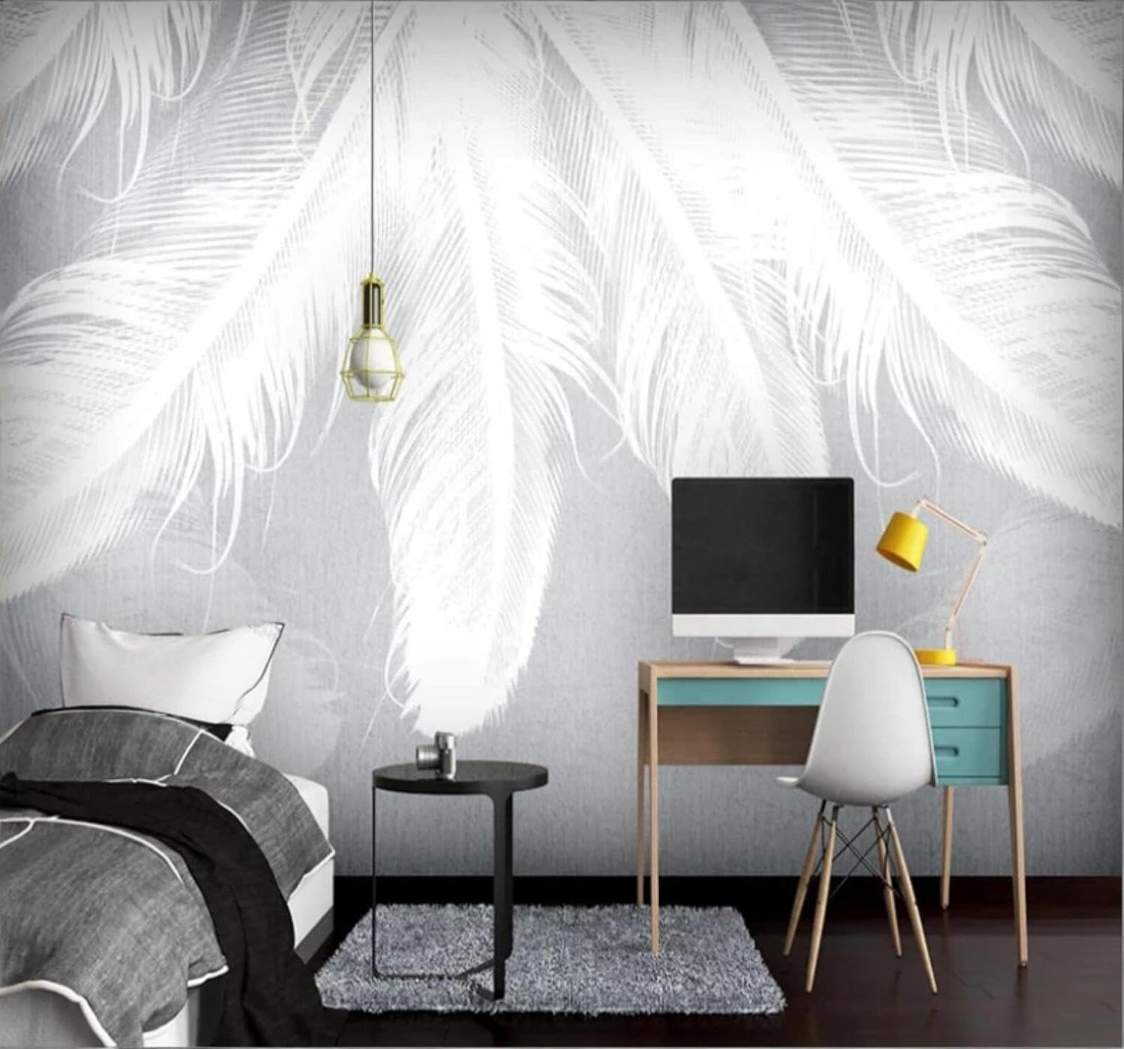 XLMING Abstract Hand Drawn Minimalist White Feathers 3D Wallpaper Luxury Silk Study Dining Feature Sofa Grey Bedroom Living Room Tv Decorative Wall-300cm×210cm