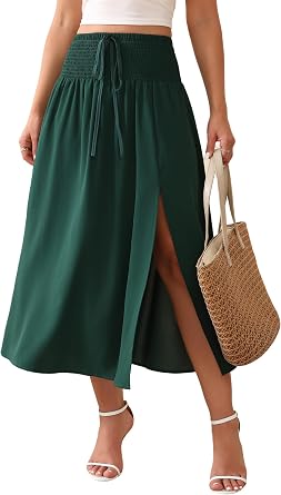 Womens Maxi Skirt Flowy High Waisted Slit Long Skirts Boho Floral Pleated A-Line Beach Dress 2026 Summer Outfit