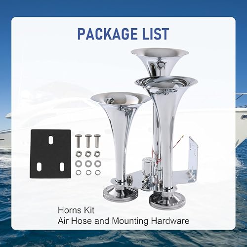 Miniatura 4 de JDMSPEED Air Horns - Trompetas resistentes con triple chapado en cromo. Bocina de aire súper ruidosa para camiones de 12