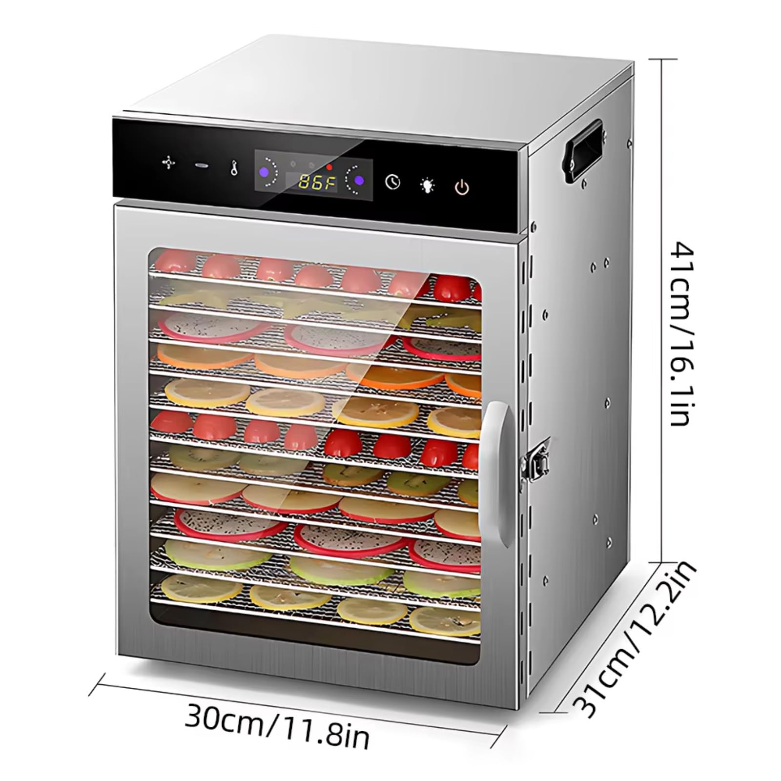 12-warstwowe suszarki do żywności i suszonych produktów z zegarem | 12 stojaków do suszenia 800 W 30-90 ℃ Suszarka do warzyw i owoców do suszonych owoców, owoców, mięsa, wołowiny i ziół