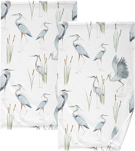 susiyo Reeds and Herons - Juego de 2 toallas de mano de algodón de 16 x 28 pulgadas