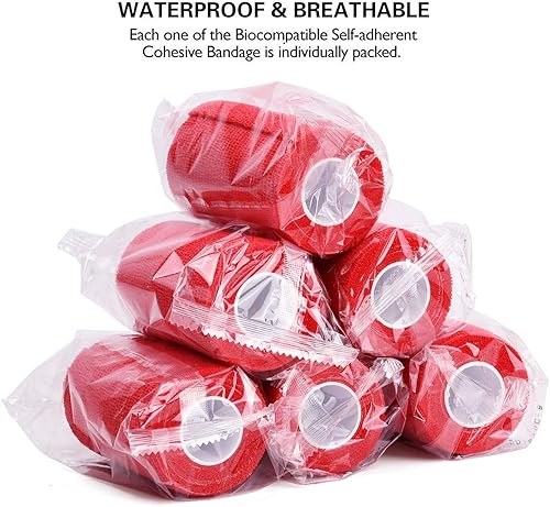 Vista 36 de TOBWOLF 12 vendajes autoadhesivos, 4 pulgadas x 5 yardas, vendaje elástico cohesivo y cohesivo rollo de gasa atlética, cinta de vendaje no tejida