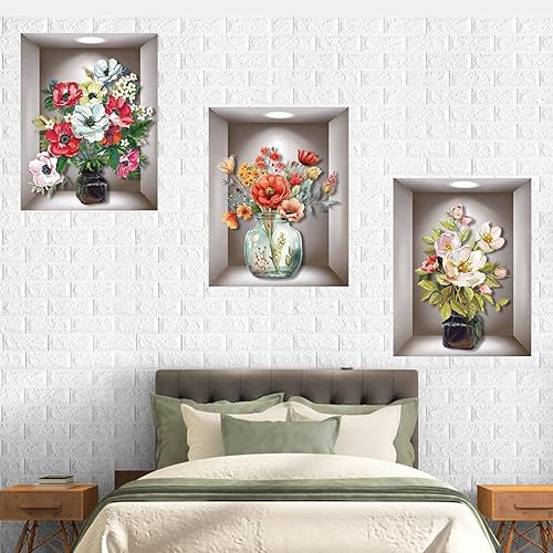 Miniatura 6 de Pegatinas de pared para jarrón de simulación, para ventana, despegar y pegar, vinilo 3D, calcomanías de pared extraíbles para bricolaje con fondo