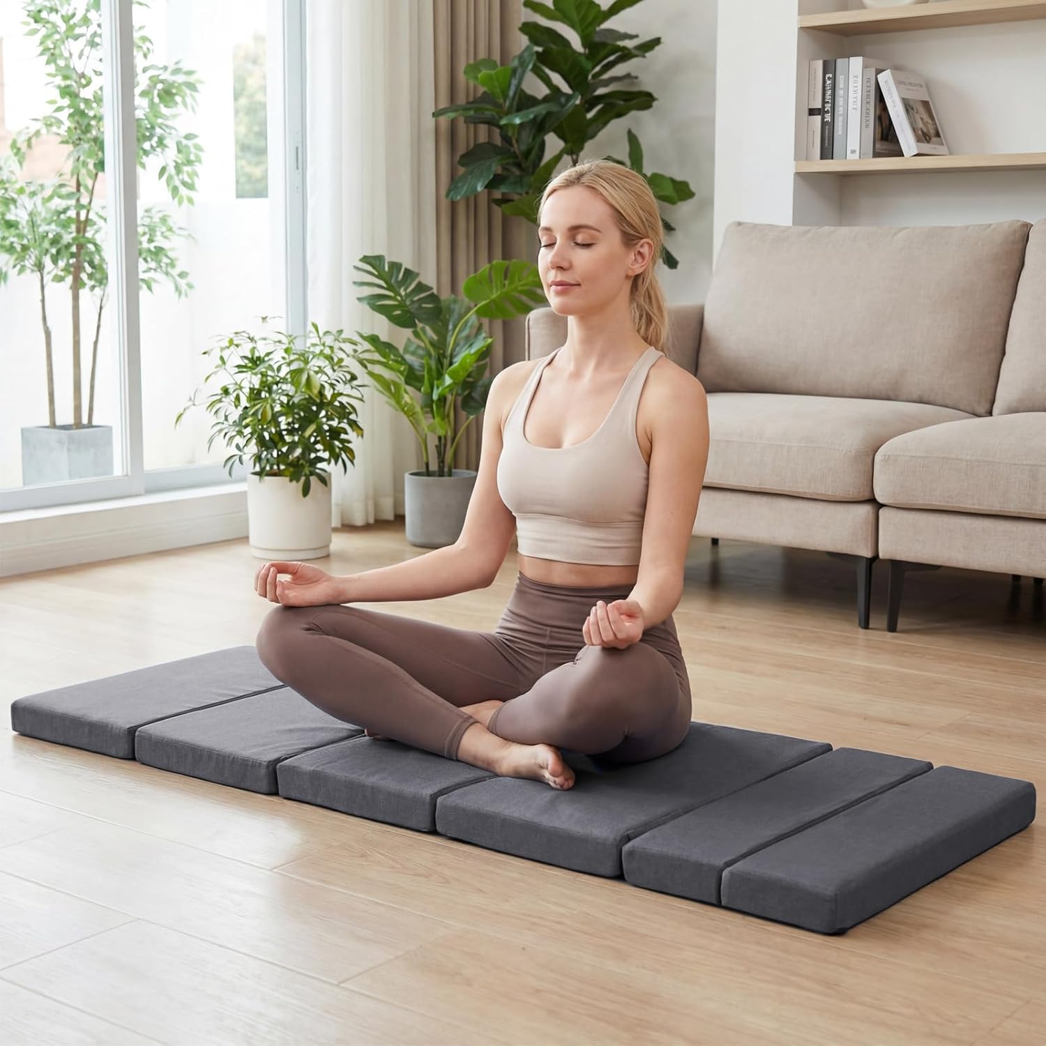 FLOGUOR Futon Mattress,Foldable Small Futon Sofa Bed,Japanese 6-Fold Tatami Floor Mattress,Portable Sleeping Mats,Daycare Sleeping Pads for Adults,Grey