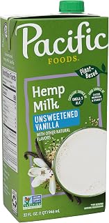 Pacific Foods Unsweetened Vanilla Hemp Milk, Plant Based Milk, 32 oz Carton (Pack of 6)