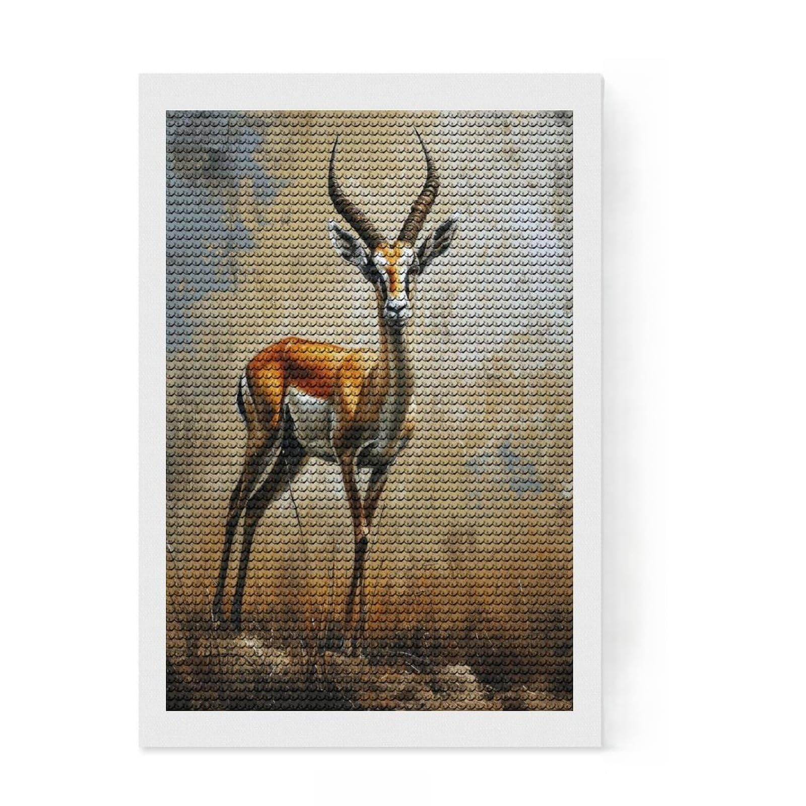 Junmoney Graceful Gazelle Art DIY Diamond Art Canvas Kit 8"x12", Sparkling Crystal Beads, Modern Decor, Boho Decor, Christmas Gift