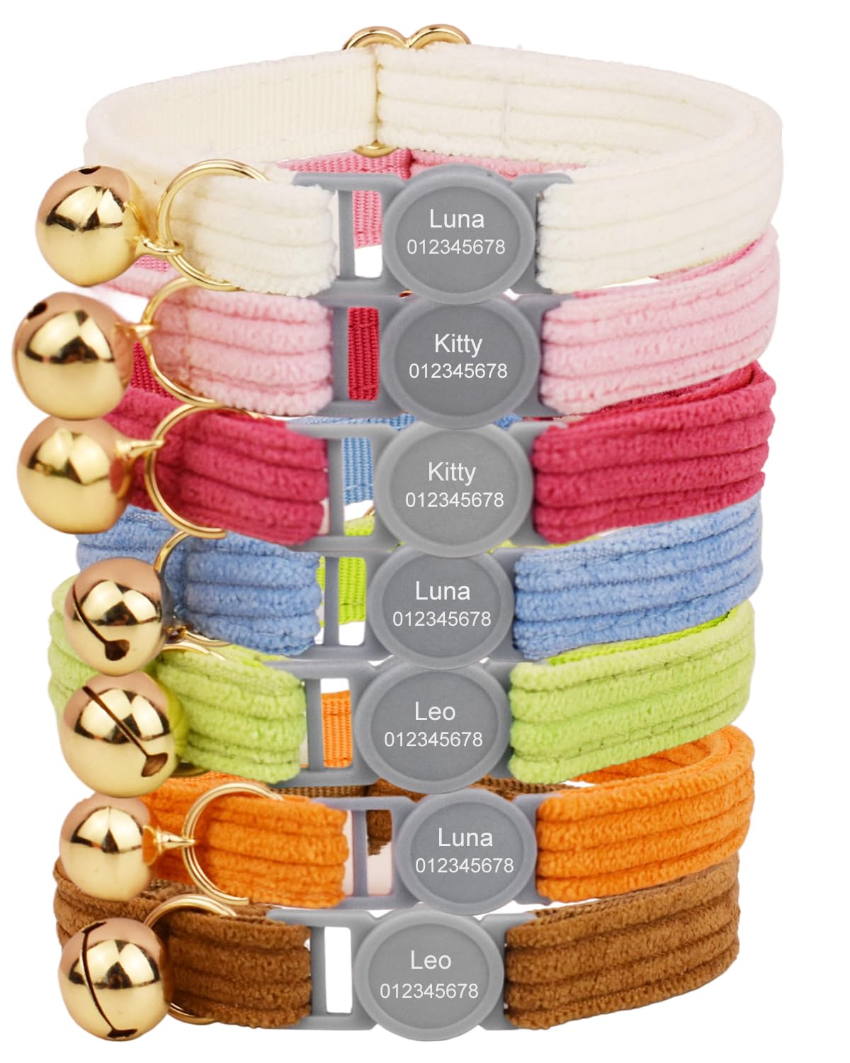 Personalized Breakaway Cat Collar with Name Engraved, Quick Release Kitten Collar, Soft, Adjustable (Corduroy)