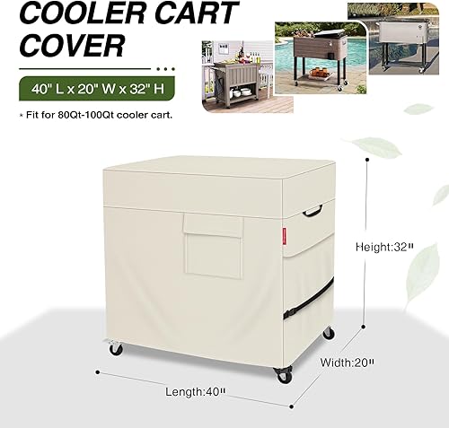 Miniatura 9 de Porch Shield Funda impermeable con ruedas para carrito de 80 a 100 cuartos de galón, se adapta a la mayoría de hieleras de patio (negro, 40 pulgadas