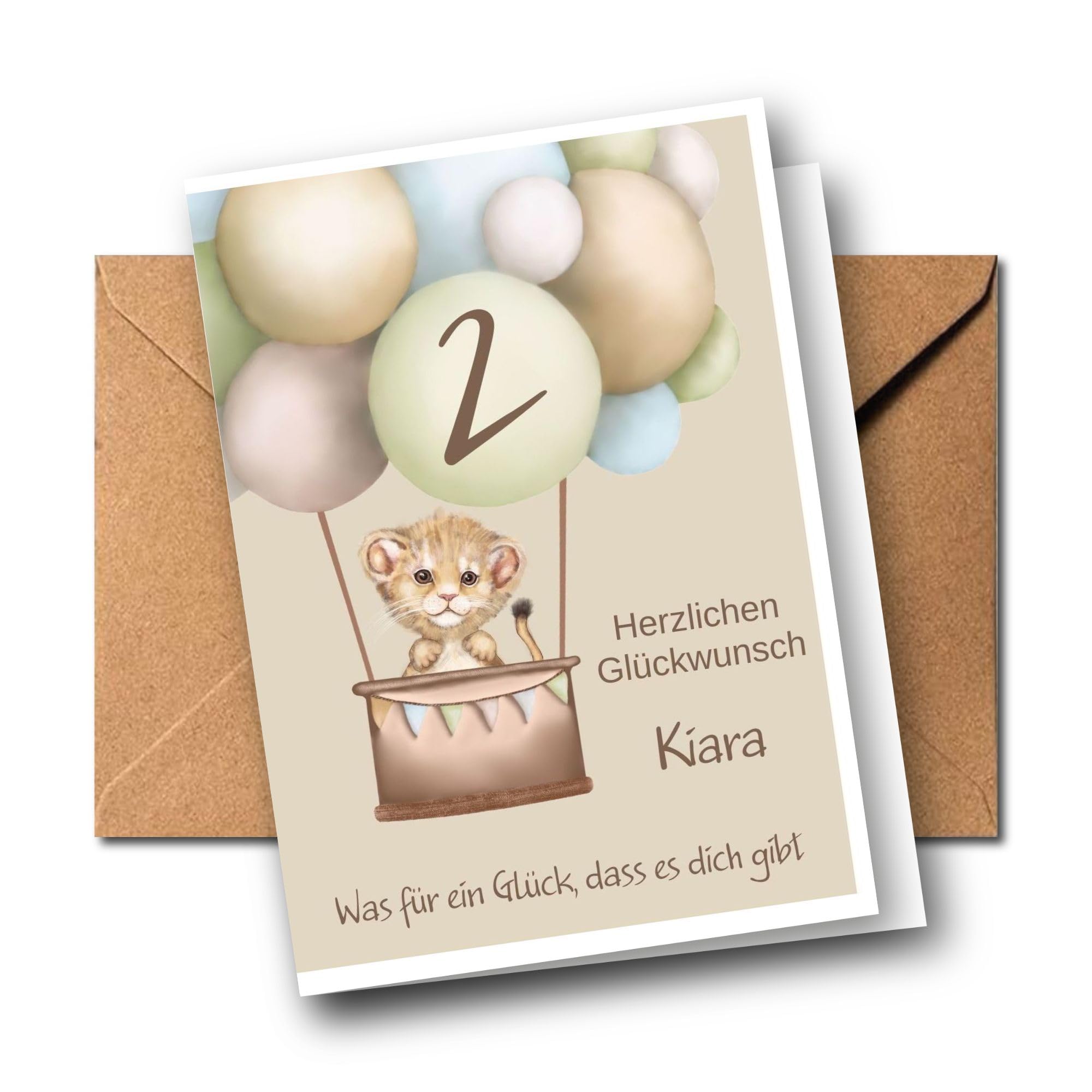Personalisierte Kinder Glückwunschkarte zum 1. 2. 3. 4. 5. 6. 7. usw. Geburtstag, Grußkarte, Geburtstagskarte personalisiert, verschiedene Tiermotive (Löwe)