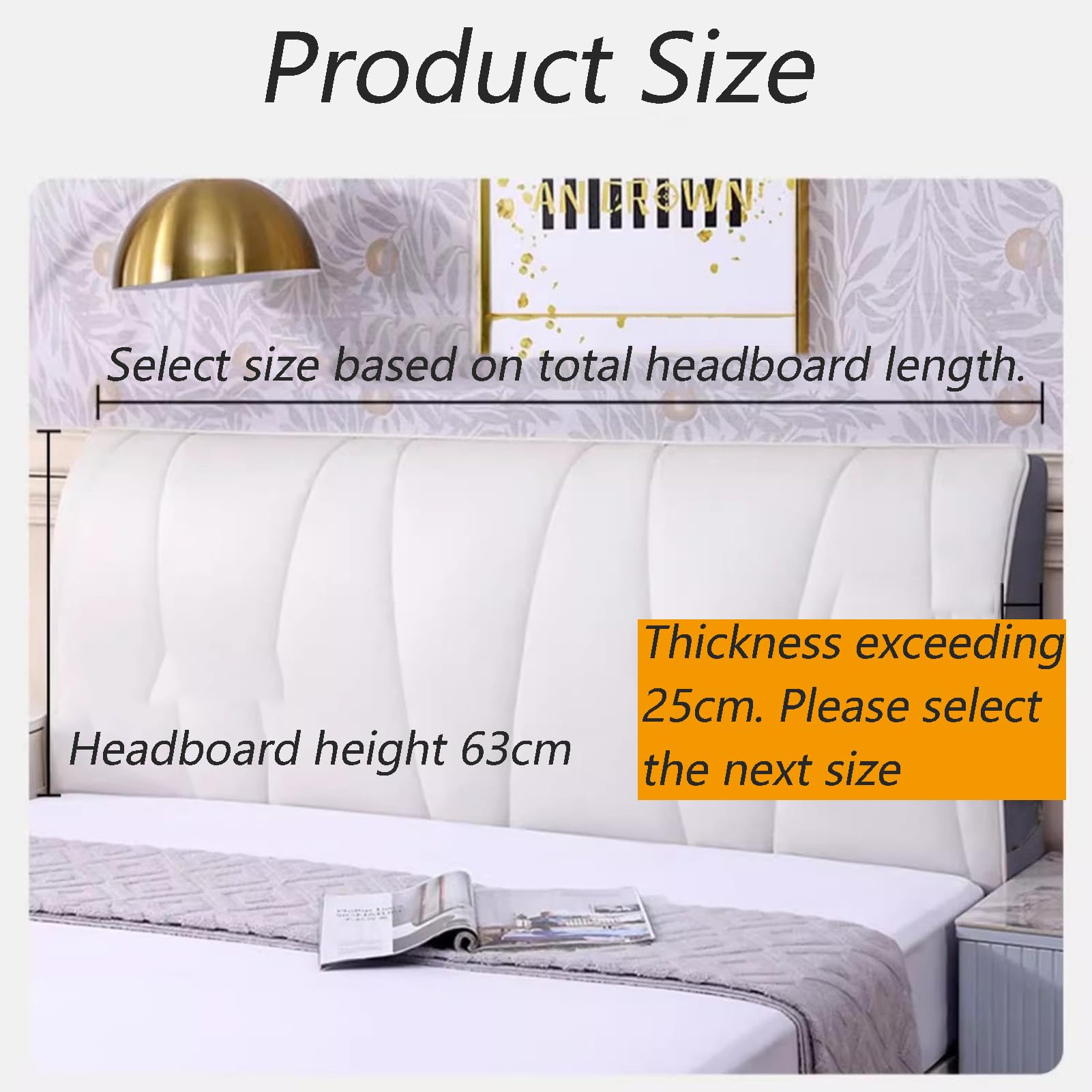 Funda para Cabecera, Todo Incluido Cubre Cabecera de Cama, Fundas Cabecero Gruesa Impermeable Acolchada y Elástica, para Camas Individuales, Matrimoniales y King,Off White,100cm