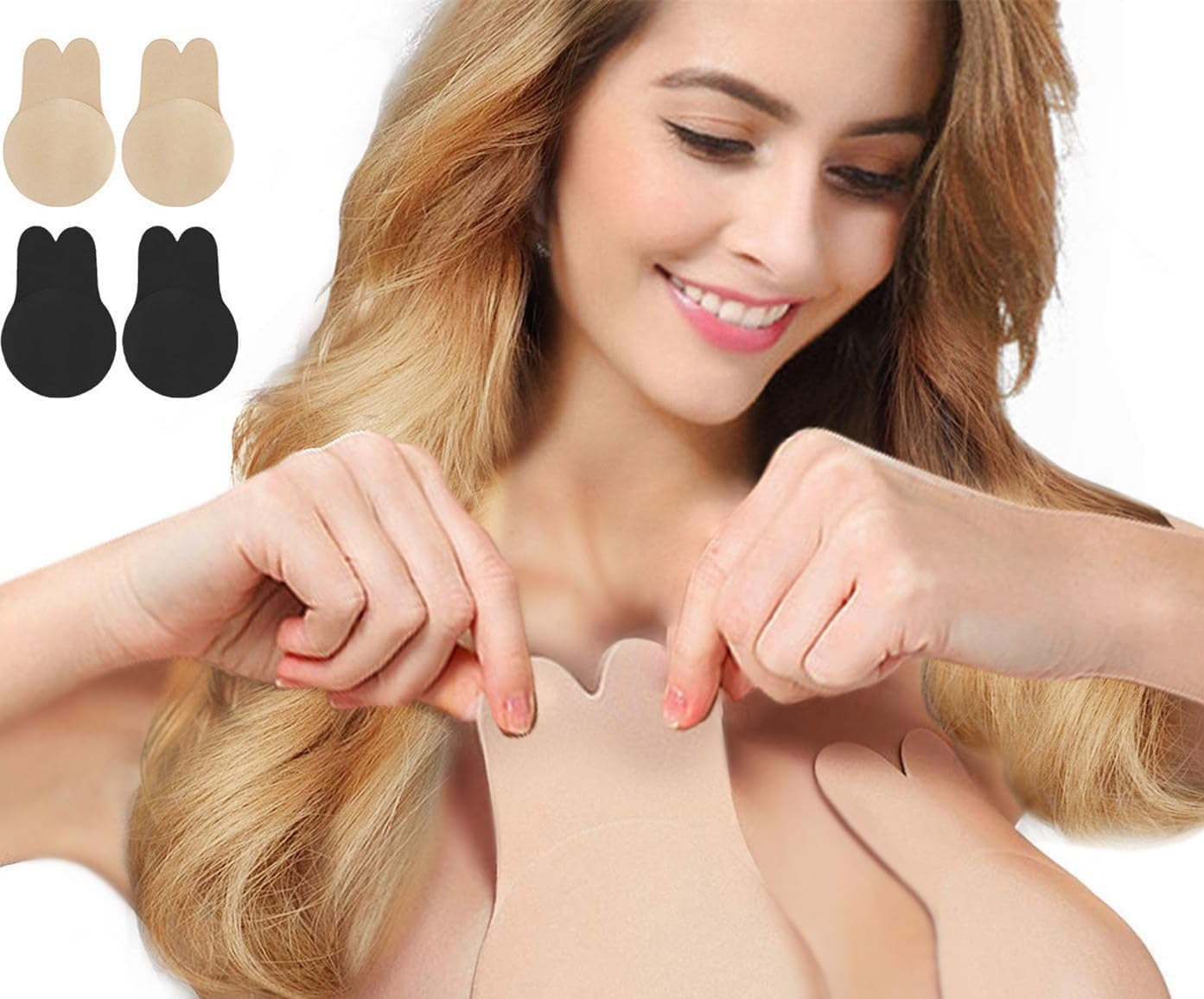 Zacca Adhesive Bra, 2 Pairs Breast Lift Tape Lift Up Invisible Bra Nippleless Covers Sticky Bras Silicone Breast Lift Pasties