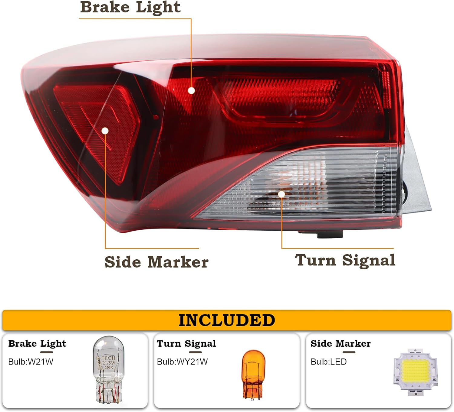 LH Halogen Outer Tail light Assembly Fit for 2021-2025 Chevy Trailblazer L/LS/LT Chevrolet Rear Lamp Left Driver Side With Bulbs GM2804147 42825751