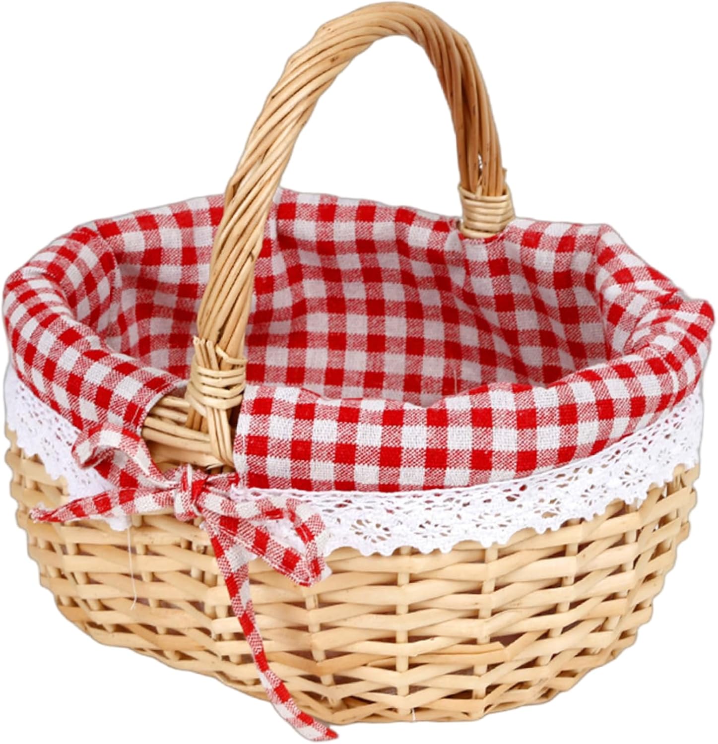 Wicker Basket with Handle, 10x8x5 Handmade Wicker Woven Picnic Baskets, Strong Load Picnic Basket with Removable & Washable Cloth for Decoration, Storage