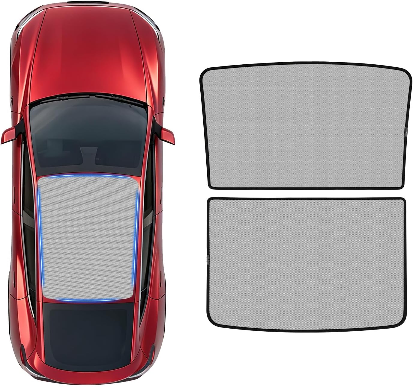 KUST Black Sunshade Roof for Tesla Model Y 2020-2025 (Not fit for Model Y Juniper) - Magnetically Connected Sunroof Cover - Interior Accessories for Tesla - Block UV Rays - Full Set 2PCS