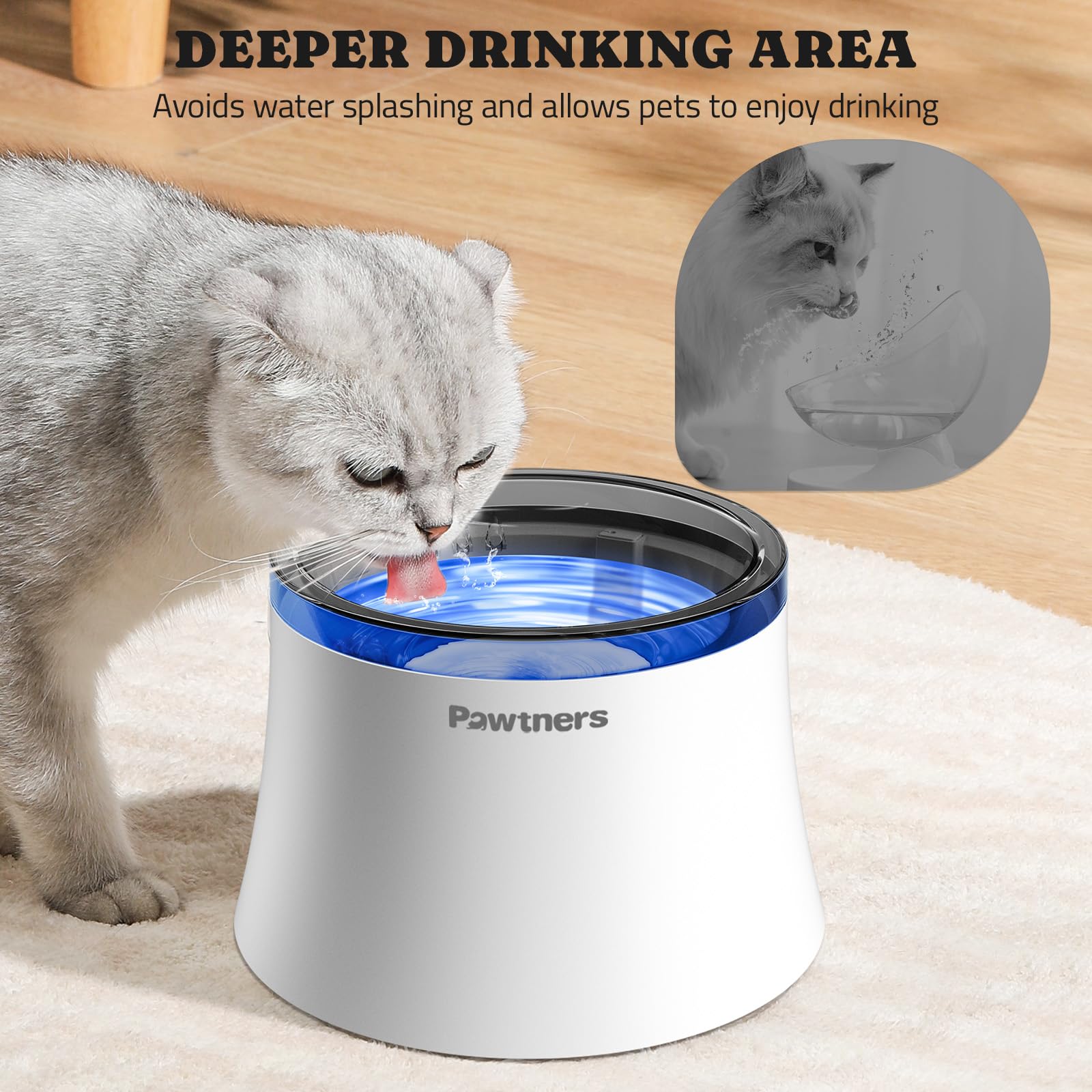 Pawtners Dog Water Fountain, 1 Gallon Dog Water Bowl Dispenser for Small Medium Large Cats, Automatic No Spill Dog Water Bowl with Vortex Filter, Deep Drinking Area and Quiet Pump - image 4
