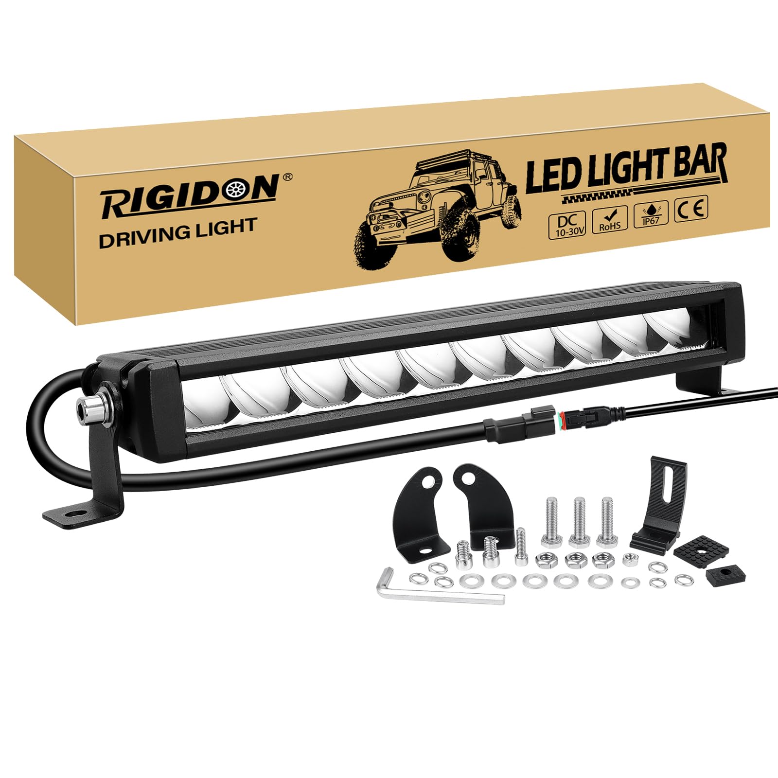 RIGIDON Led-lichtbalk voor rijden met kabelboomkabelset, 23 inch 324 W, 7D Tri-rij 12 V voor offroad-vrachtwagens SUV UTE ATV 4x4, Flood Spot Combo Beam, waterdichte rijwerklamp, 6000 K wit