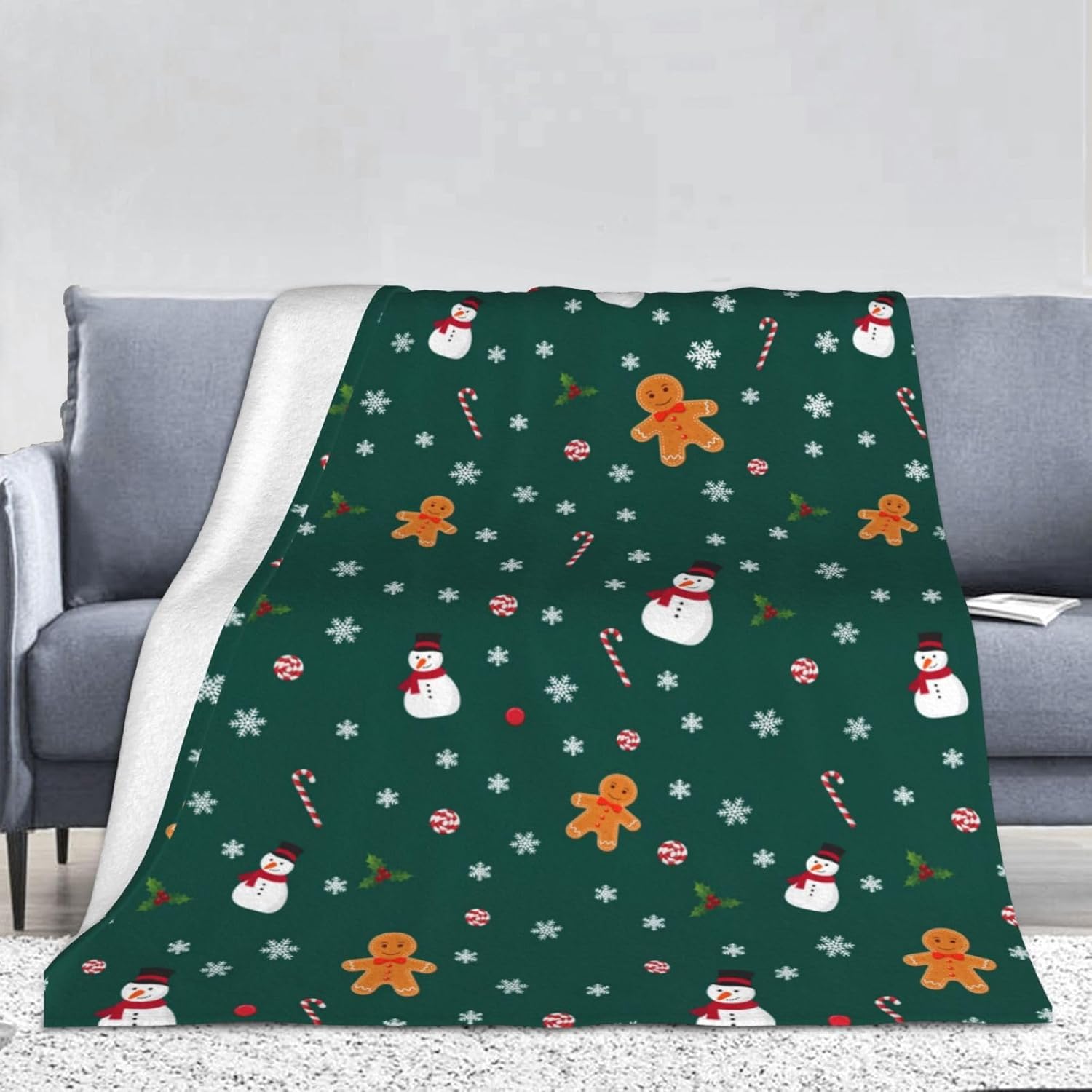 JOOCAR Christmas Gingerbread Throw Blanket Green Christmas