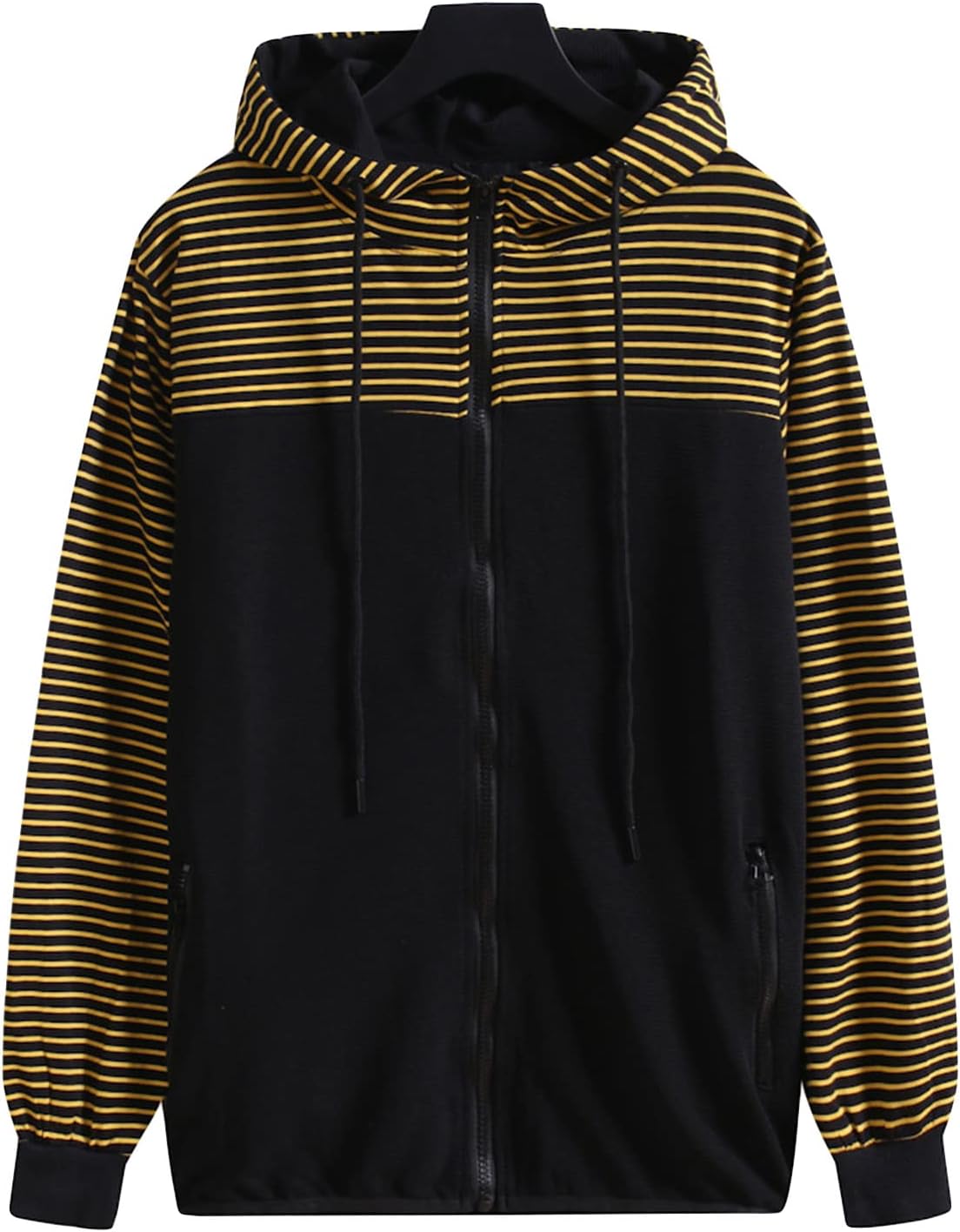 DGHM-JLMY Men's Hooded Zipper Striped Sweatshirt Full-Zip Hooded Fleece Sweatshirt Zip Up Jacket Hooded Sweatshirt Slim Fit