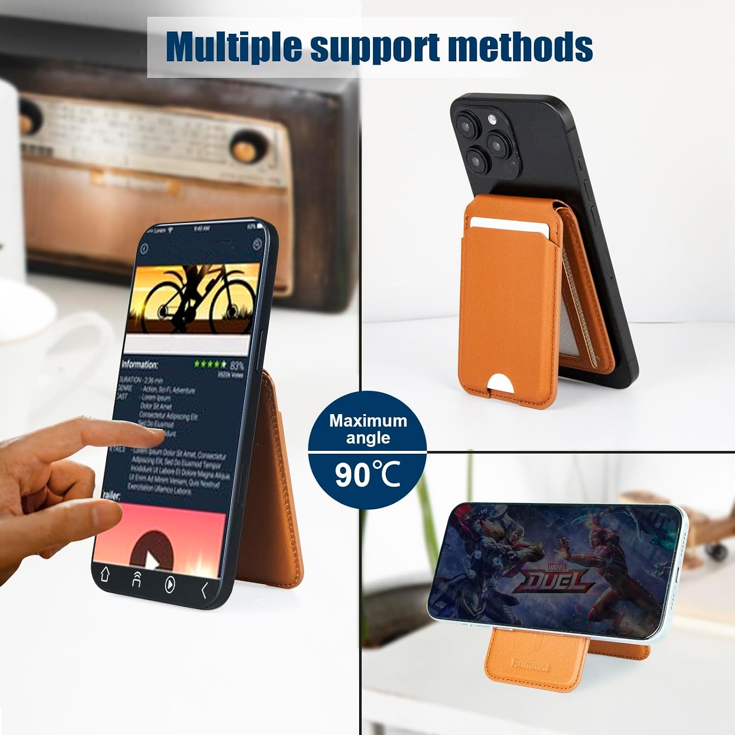 Magnetic Wallet for iphone 13 14 15 16 17 Pro/Pro Max | Genuine Leather | Compatible with Magsafe | Phone Wallet with Card Holders - Brown