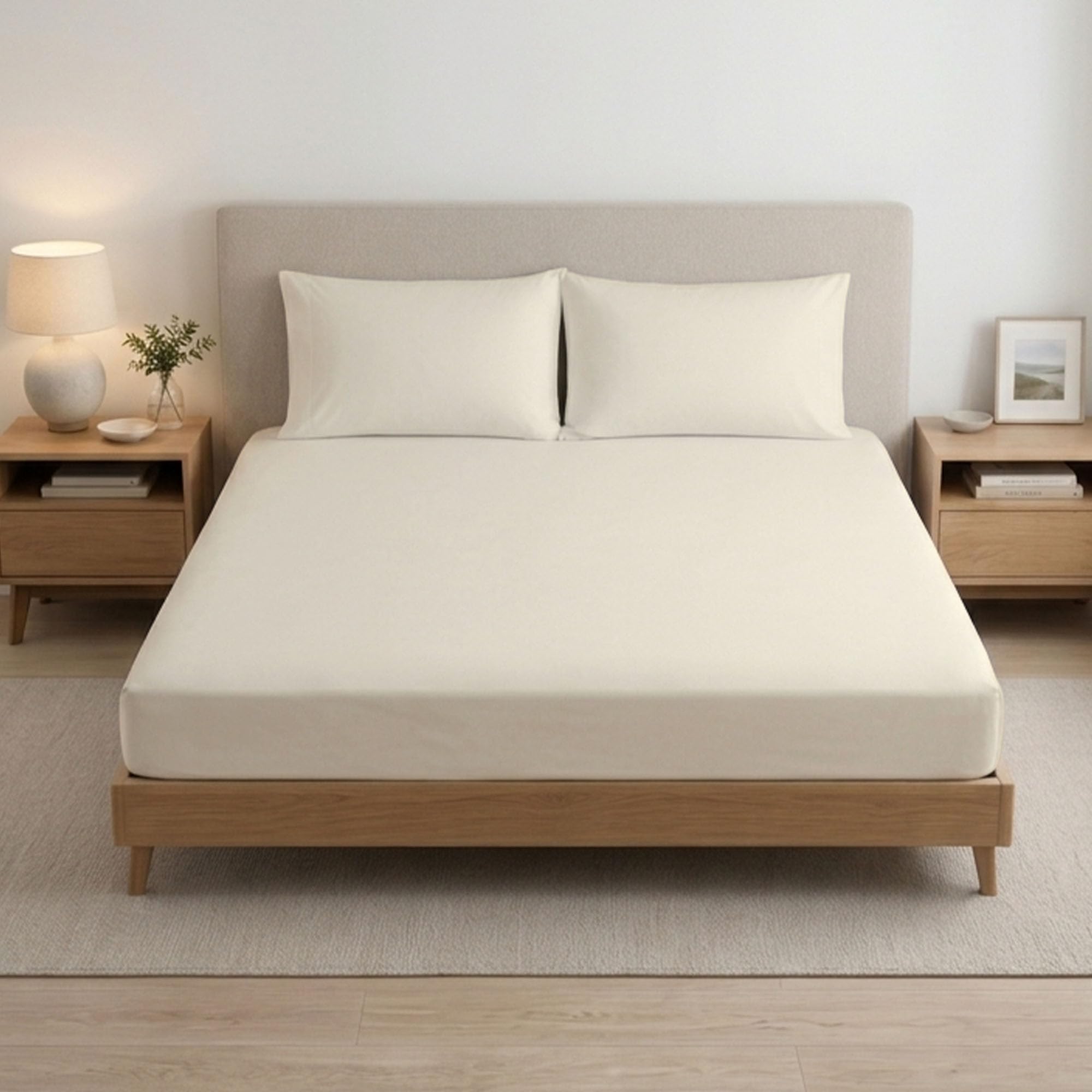 Reliancebedding Cream Single Fitted Sheet 100% Egyptian Cotton 400Tc – 25Cm Deep Pocket
