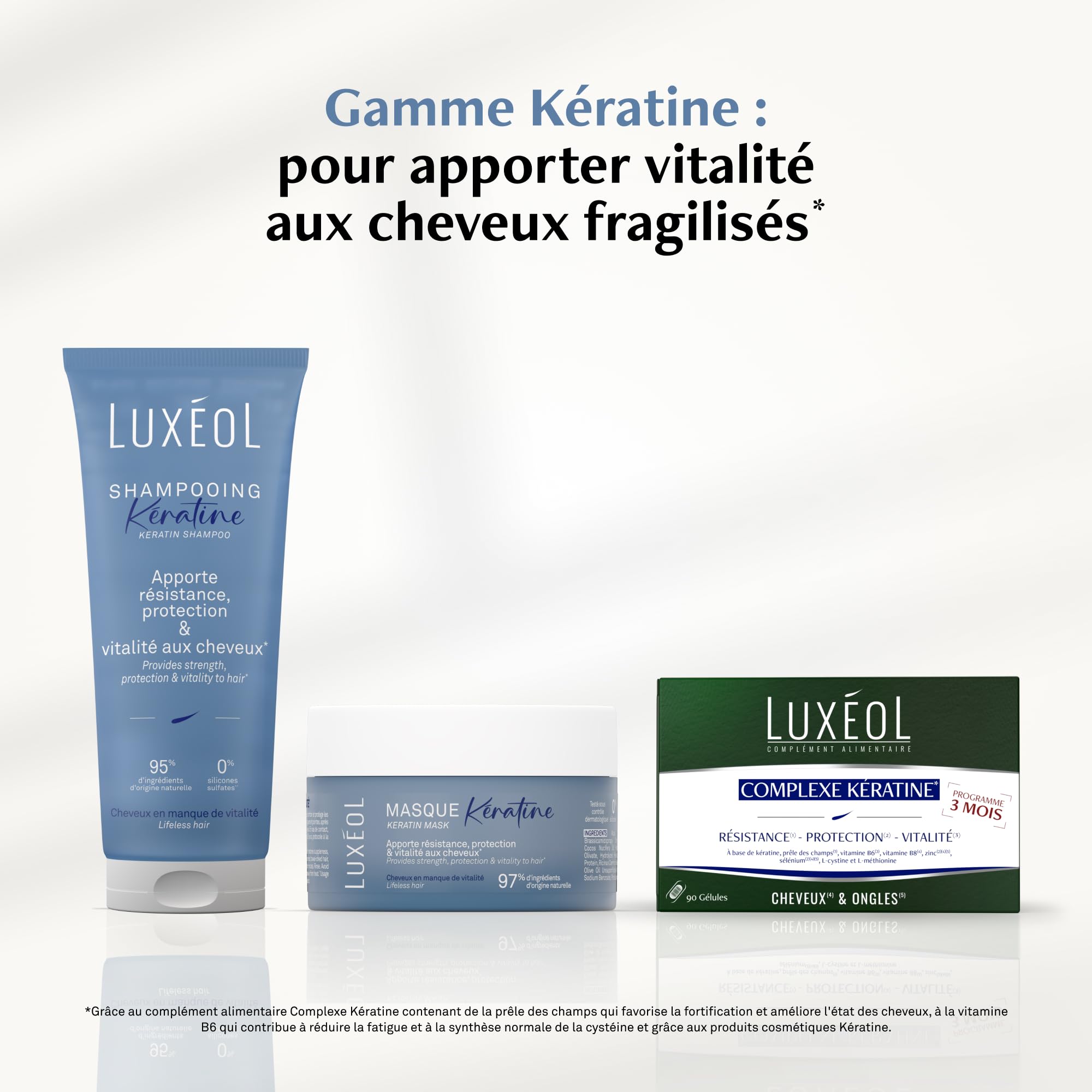 Luxéol - Complexe Kératine 3 mois – Complément alimentaire Cheveux & Ongles - Gélules d'origine végétale - Fabriqué en France - 90 Gélules