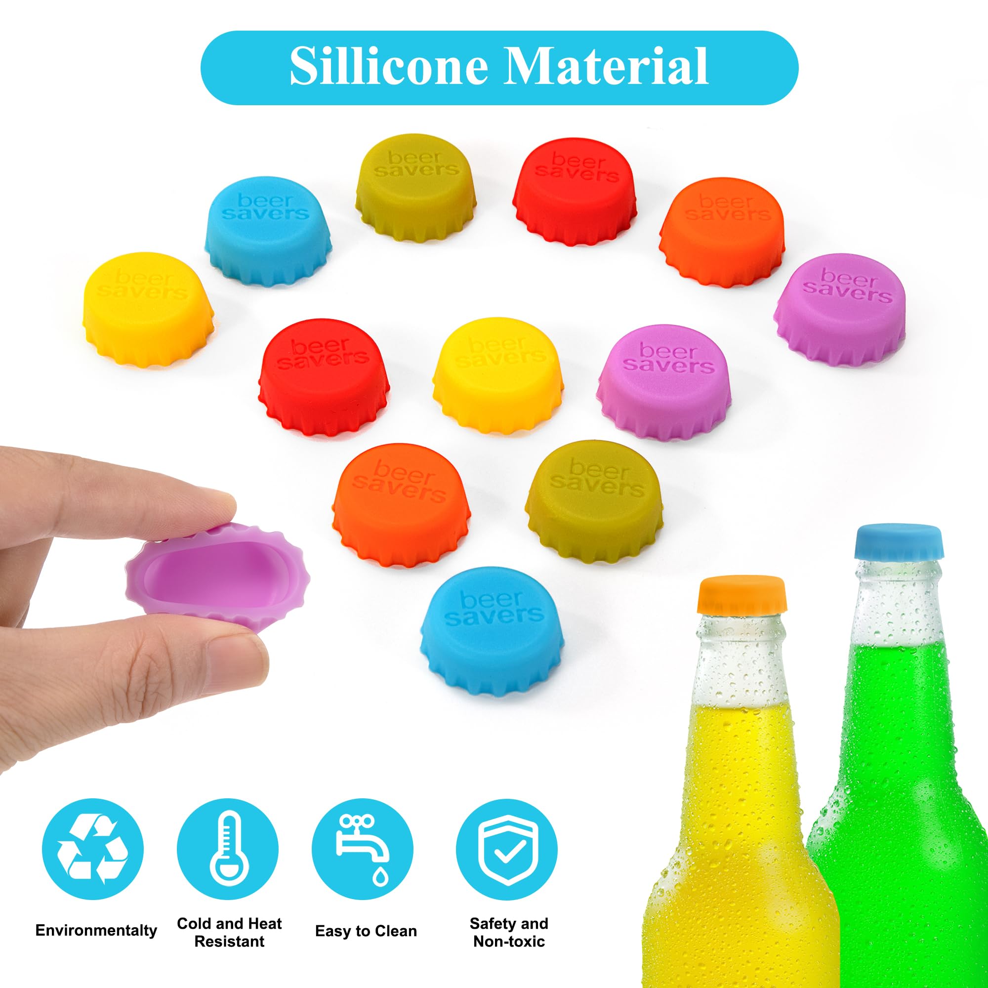 Tapones de Botellas Beer Savers de Silicona Reutilizable 24 Piezas (6 Colores) para Cerveza Champán