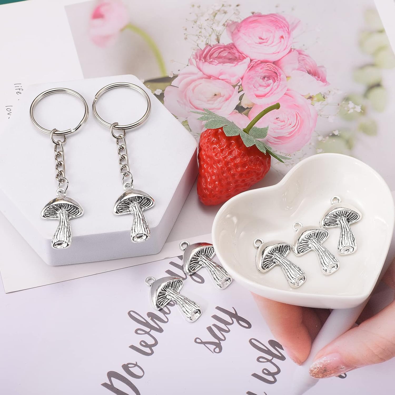 30pcs Antique Silver Plated Mushroom Charms Pendant DIY Bracelets Necklace Jewelry Making Craft Wholesale29mmx18mm (A065) - Image 5