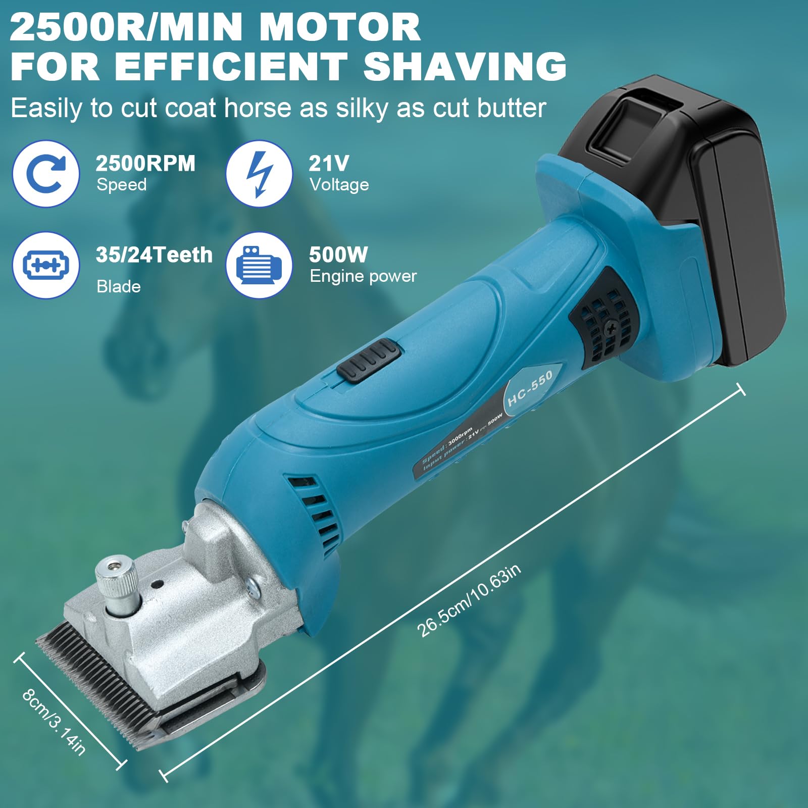 Tijeras para caballos y ovejas, compatibles con batería Makita de 18 V, motor de 2500 RPM/min, 6 velocidades, 35 mm, profesional, para todo el vello corporal (sin batería)