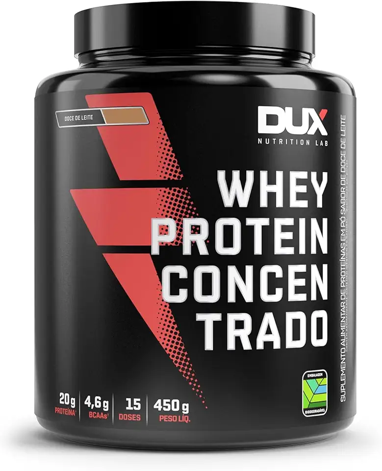 Whey Protein Concentrado Doce de Leite Pote 450g – Contribui para o Ganho Muscular Hipertrofia – Dux Human Health