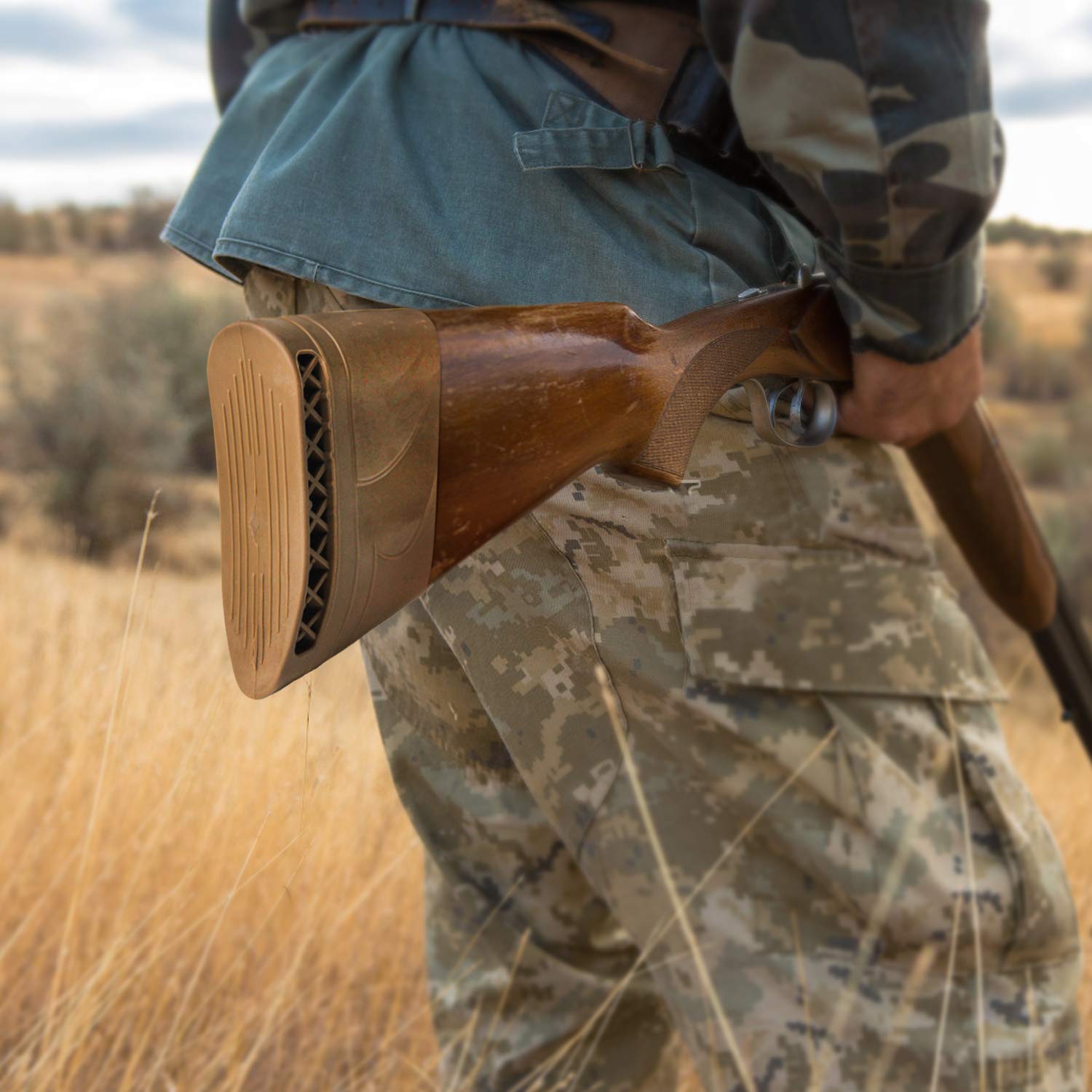 GUGULUZA Gun Butt Stock Recoil Pad para caza tiroteo (marrón)