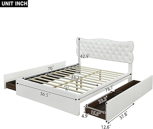 Miniatura 141 de Elegante cama con plataforma tapizada de terciopelo de tamaño Queen con cabecero, para niños, niñas y adolescentes (beige @cabecero/, Queen)