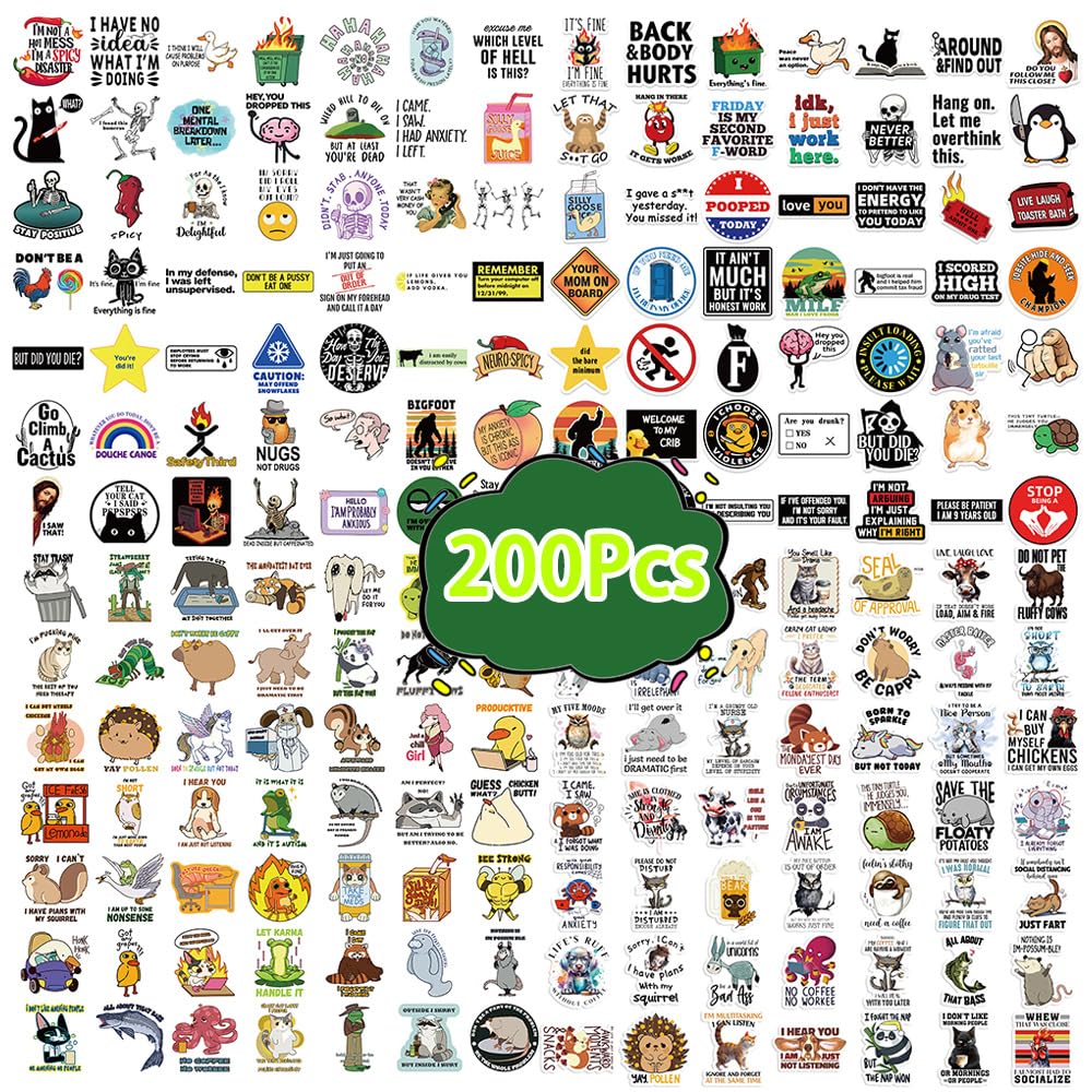 200 Pcs Prank Meme Stickers for Skateboard,Luggage,Guitar,Water Bottles,Phone,Character Expression Cute Style Stickers Waterproof Vinyl,Graffiti Decorate for Teens Girls Motivate Gift - Image 3