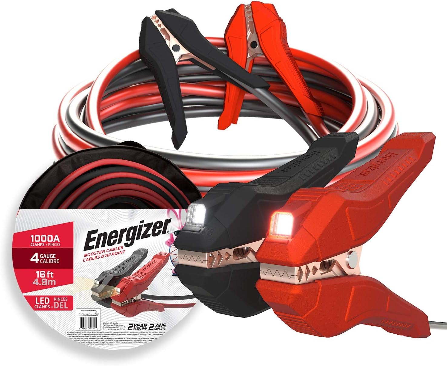 Energizer Jumper Cables for Car Battery with Built-in LED Lights, Heavy Duty Automotive Booster Cables for Jump Starting Dead or Weak Batteries - Carrying Bag Included (16-Feet (4-Gauge)