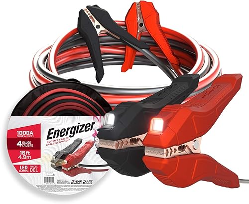 Energizer - Cables para puente de batería de auto con luces LED integradas, cables de refuerzo automotriz resistentes para arrancar baterías muertas