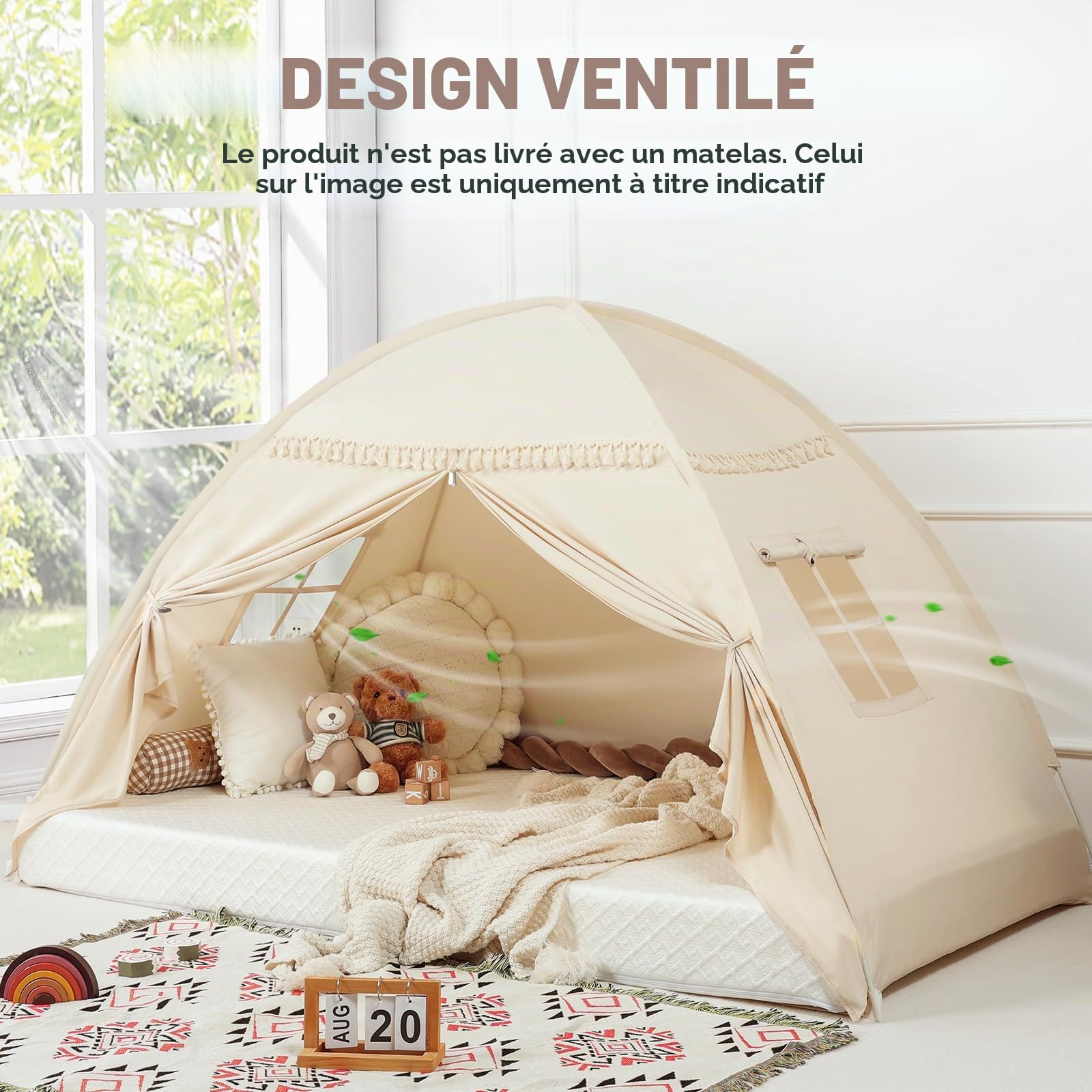 Tentes Tipi d'intérieur pour Enfants : Tentes de Jeu pour Enfants, Lit Jumeau, Tipi pour Garçons et Filles – Maison de Jeu à l'intérieur pour Salle de Jeux (Crème)