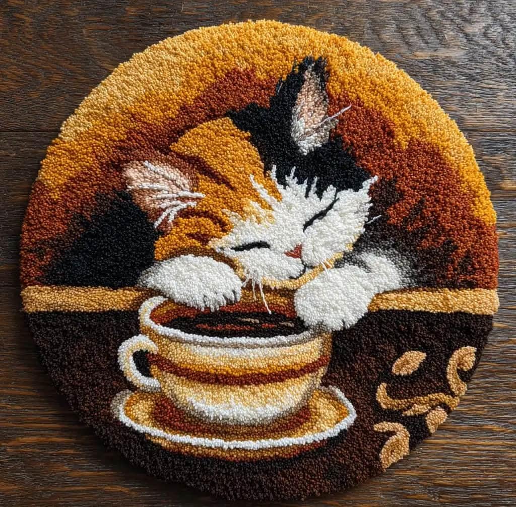 Kitquiver Latch Hook Rug Kit Round Cat50X50Cm Beginner