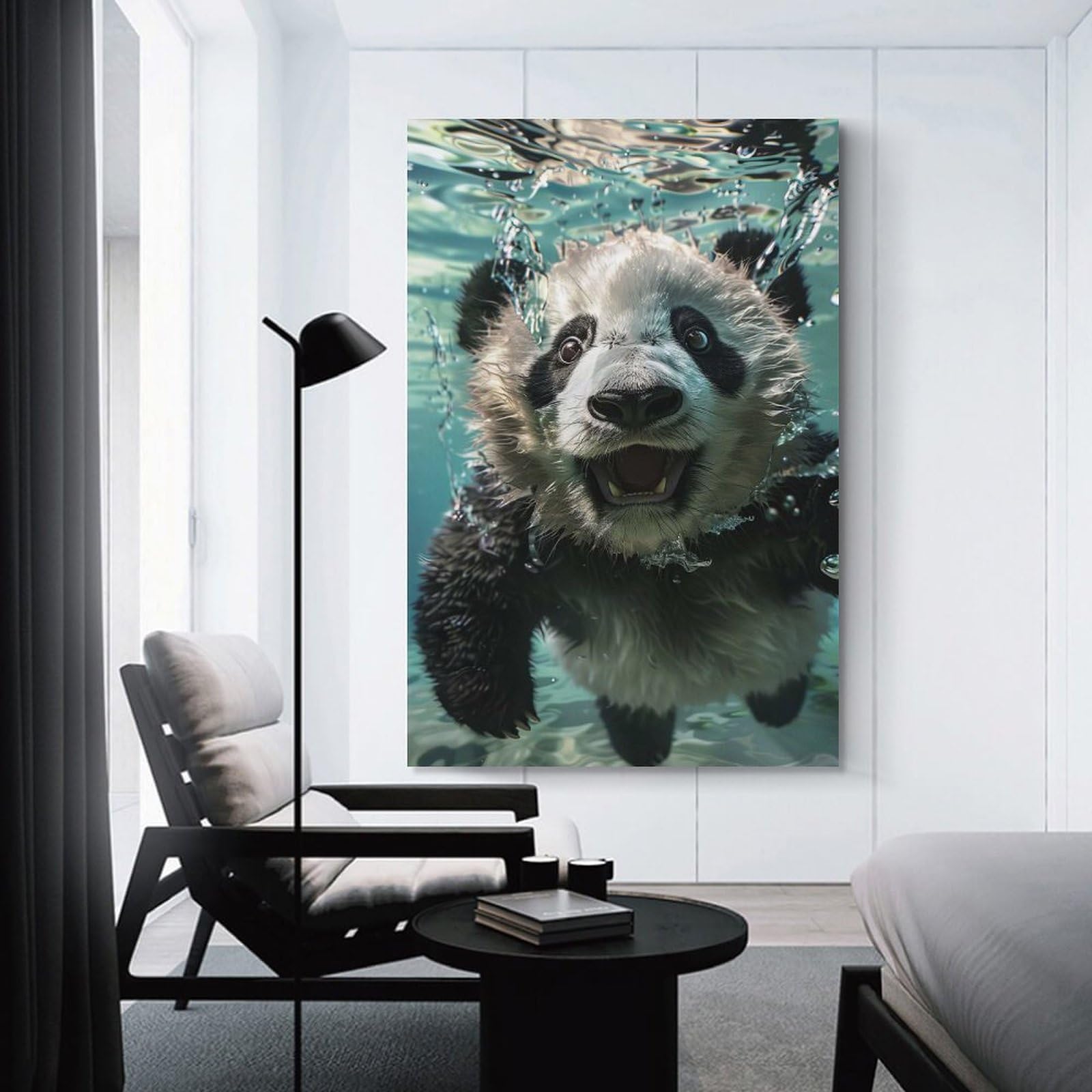 Junmoney Panda Sea Home Decor Wall Art, 24x36inch(60x90cm), for Living Room, Bedroom Or Home Office, Home Decor Gift with Stylish Appeal