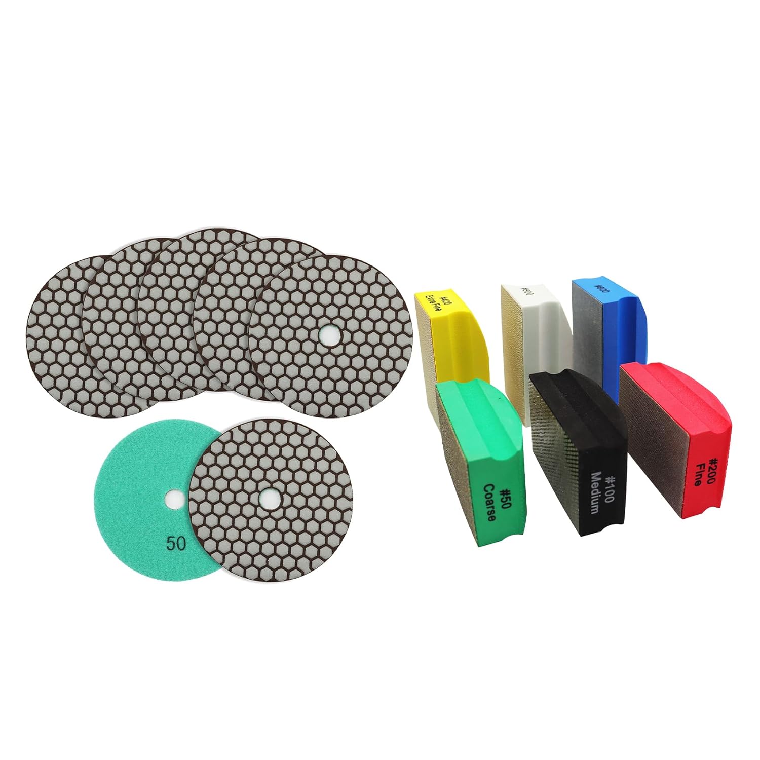 SHDIATOOL 5 Inch Dry Diamond polishing Pads Grit 50 for Granite Marble Quartz(7-Pack)