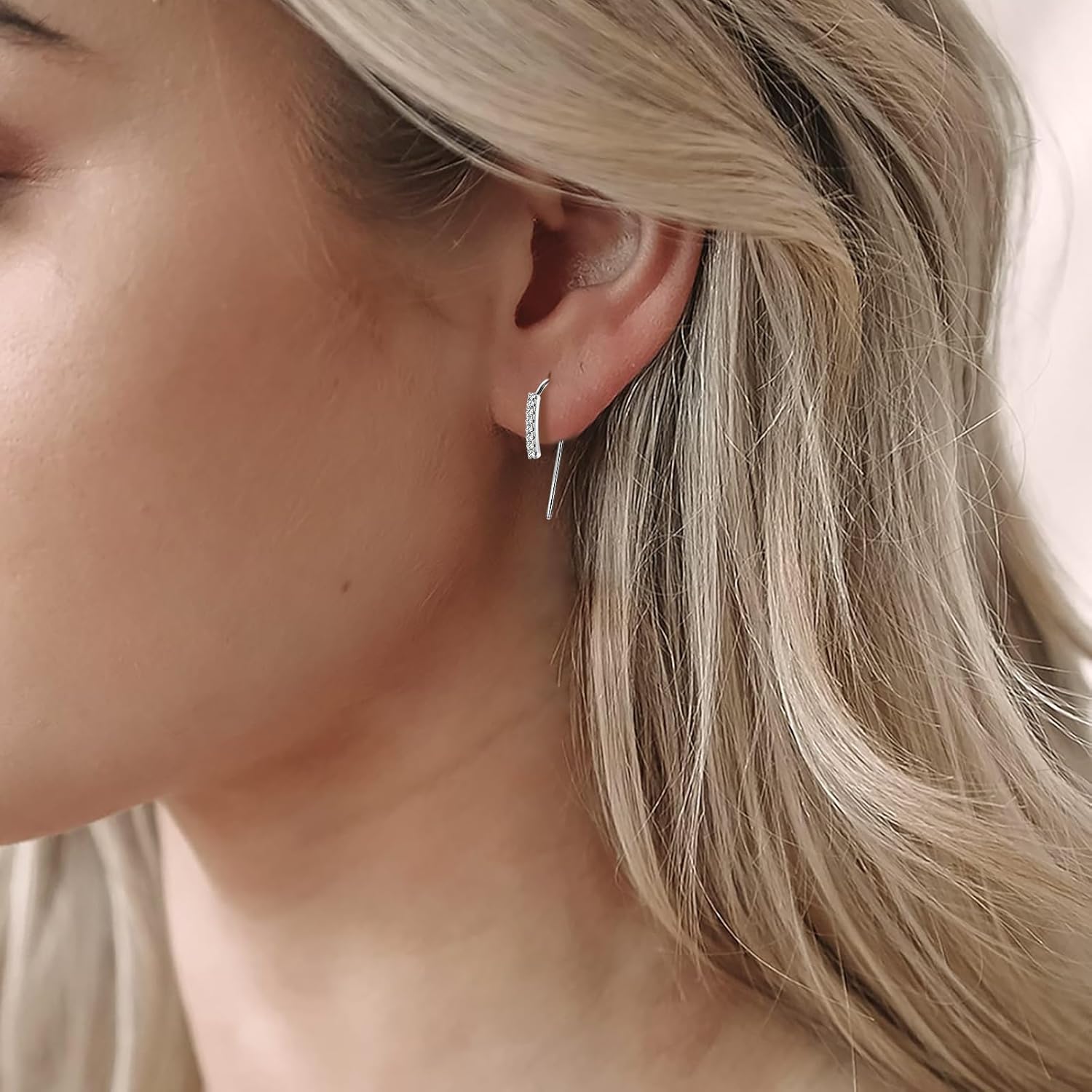 Moissanite Hoop Earrings for Women, S925 Sterling Silver Pull Through Thread Earring Hypoallergenic Small Open Huggie Earrings with Jewelry Box Packed