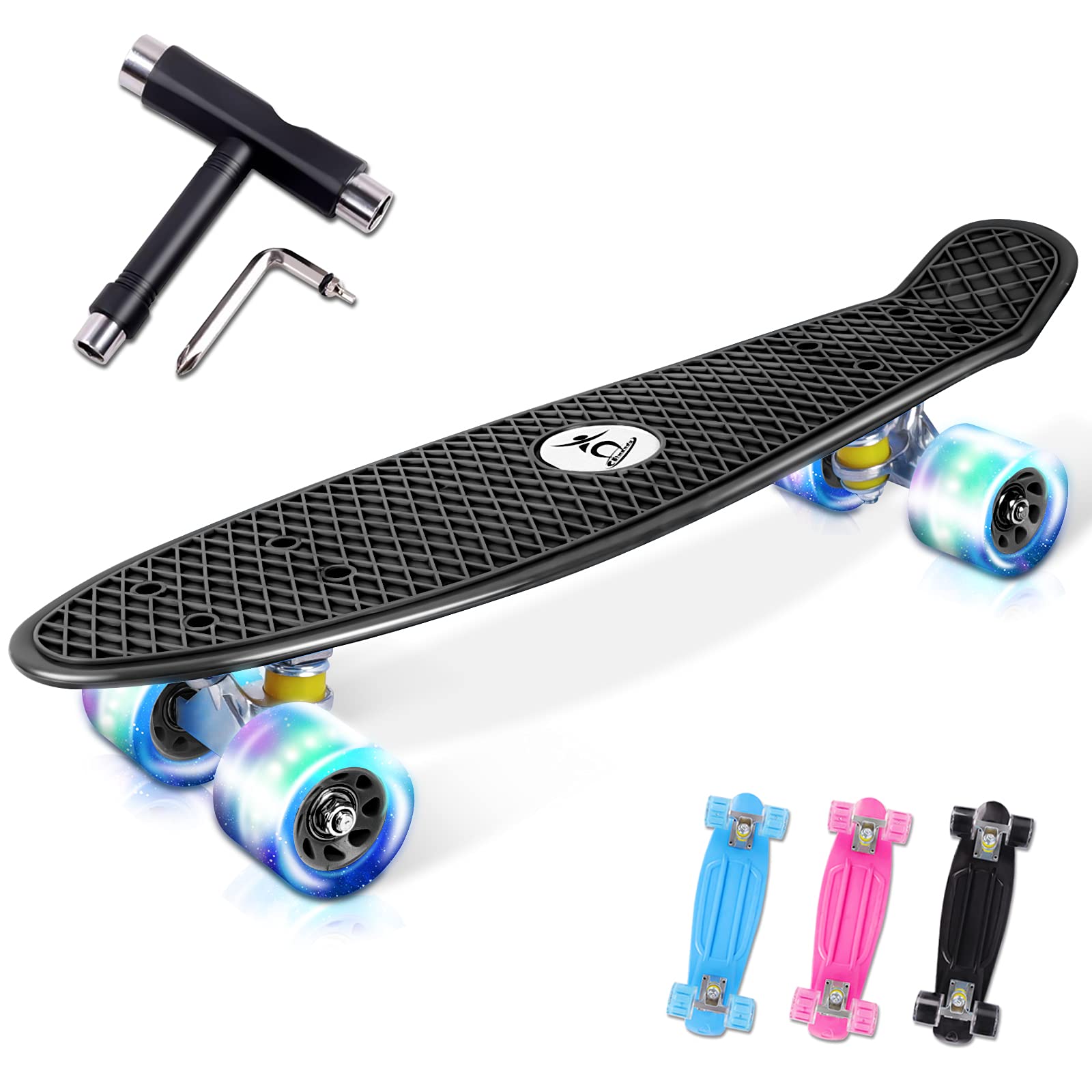 Buy Colmanda Mini Cruiser Skateboard, 22" 55 cm Skateboard Complete Mini Cruiser, LED Light Up