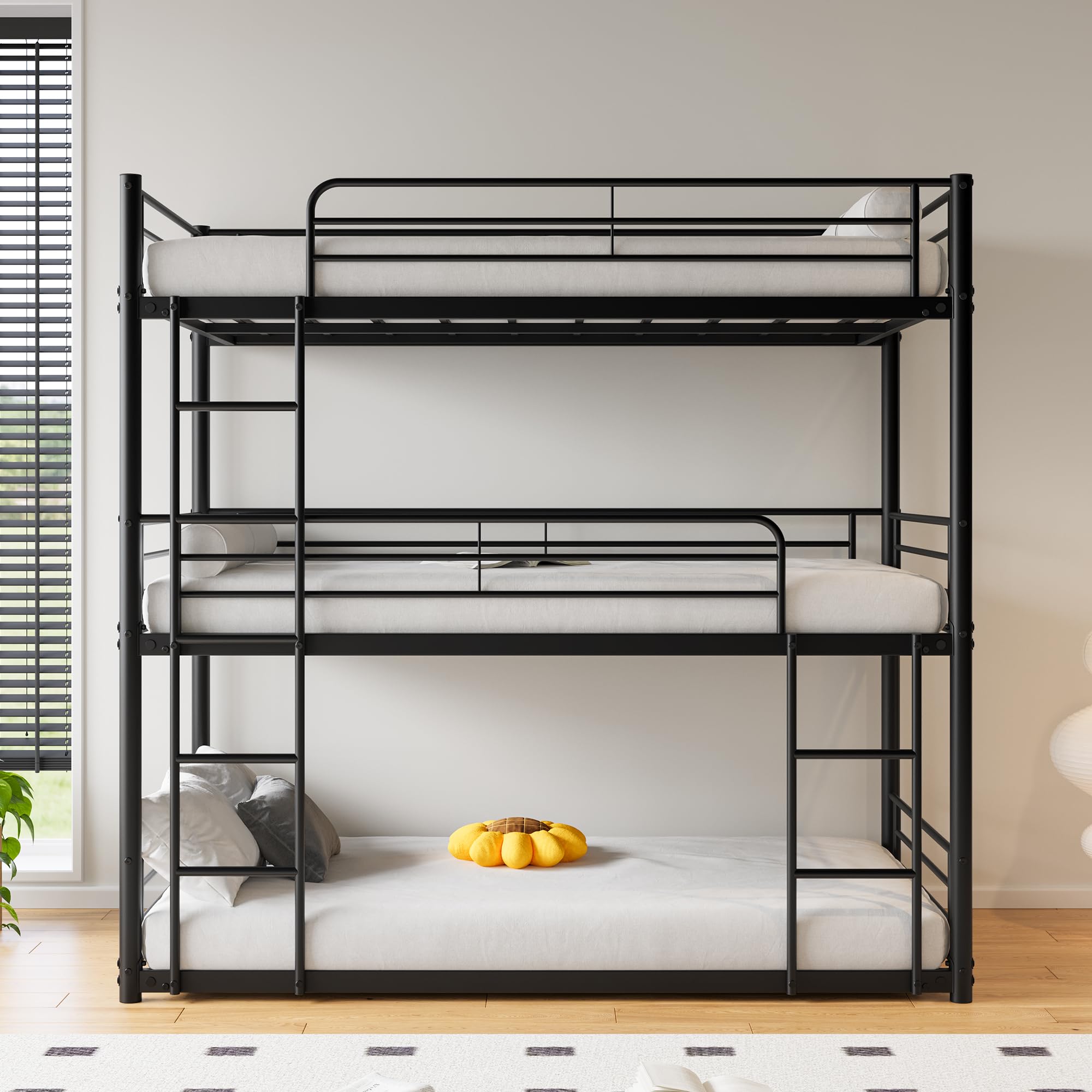 Metal Triple Bunk Bed, 3 Twin Size Beds In One Frame, No Box Spring Needed Noise Free For Multi-Child Families Student - Bed Bath & Beyond - 41204422