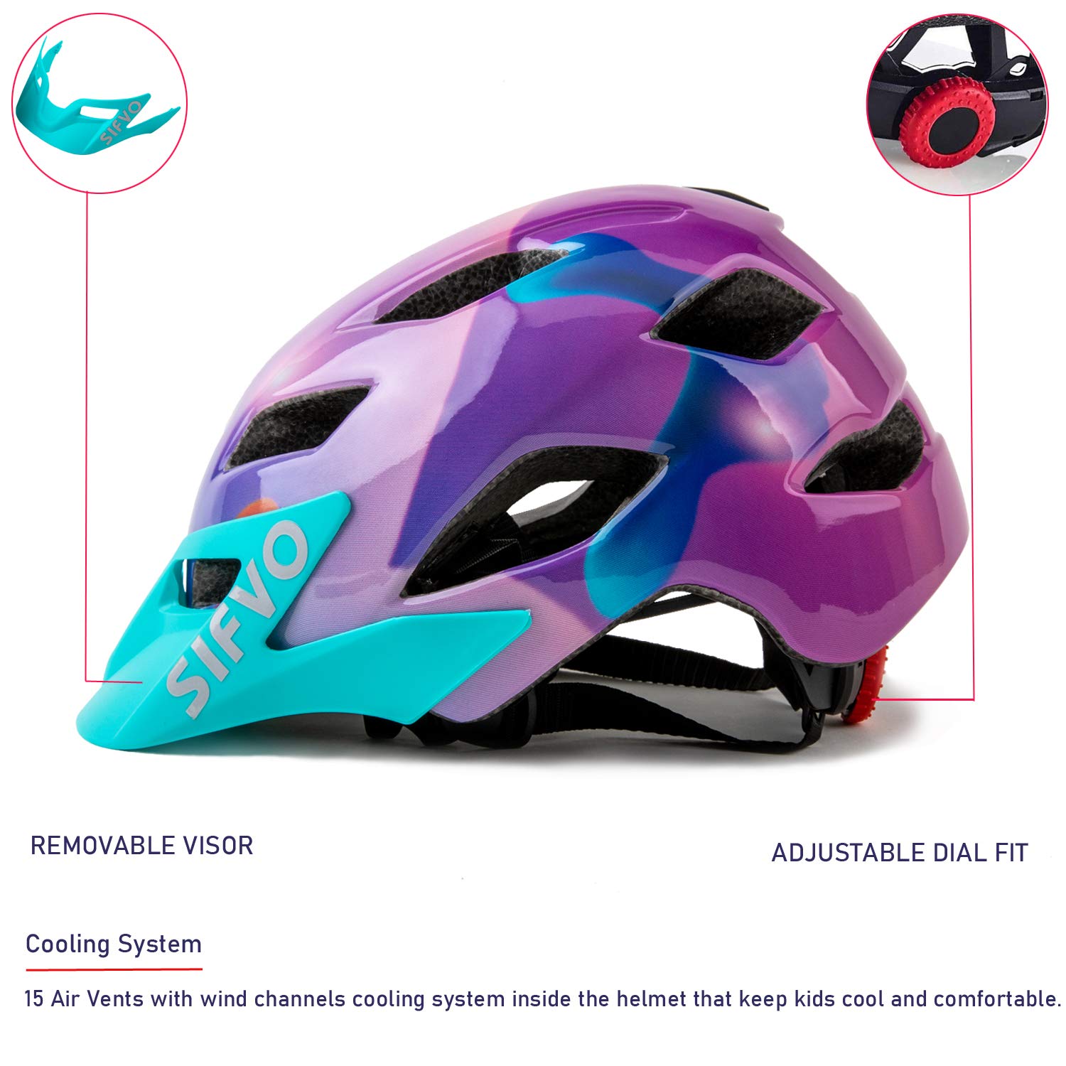 SIFVO Casco Bicicleta Niño Casco Bici Niño, Cascos para niños y niñas de 5-14 años para MTB Patinete Ciclismo Casco, 50 a 57 cm
