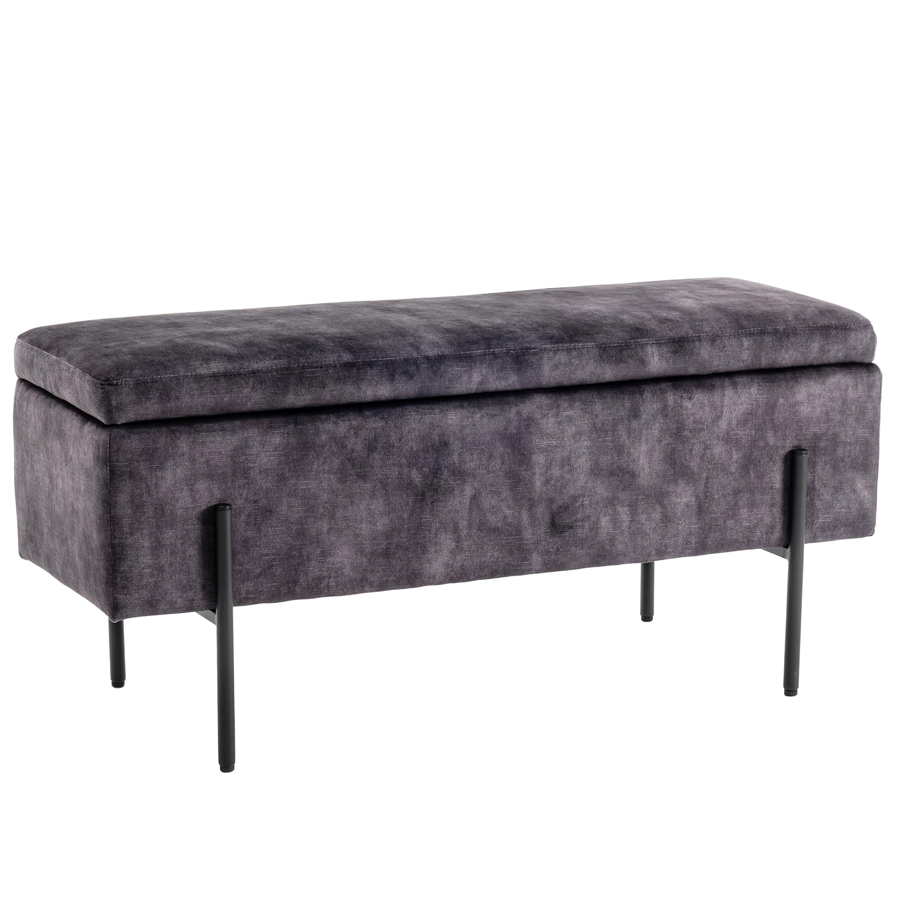 Riess Ambiente Moderne Truhenbank LOFT 100cm grau Samt Sitzbank mit Stauraum gespolstert schwarz Metall Schminkbank Samtbank Flurbank Bank Dekobank Schlafzimmerbank