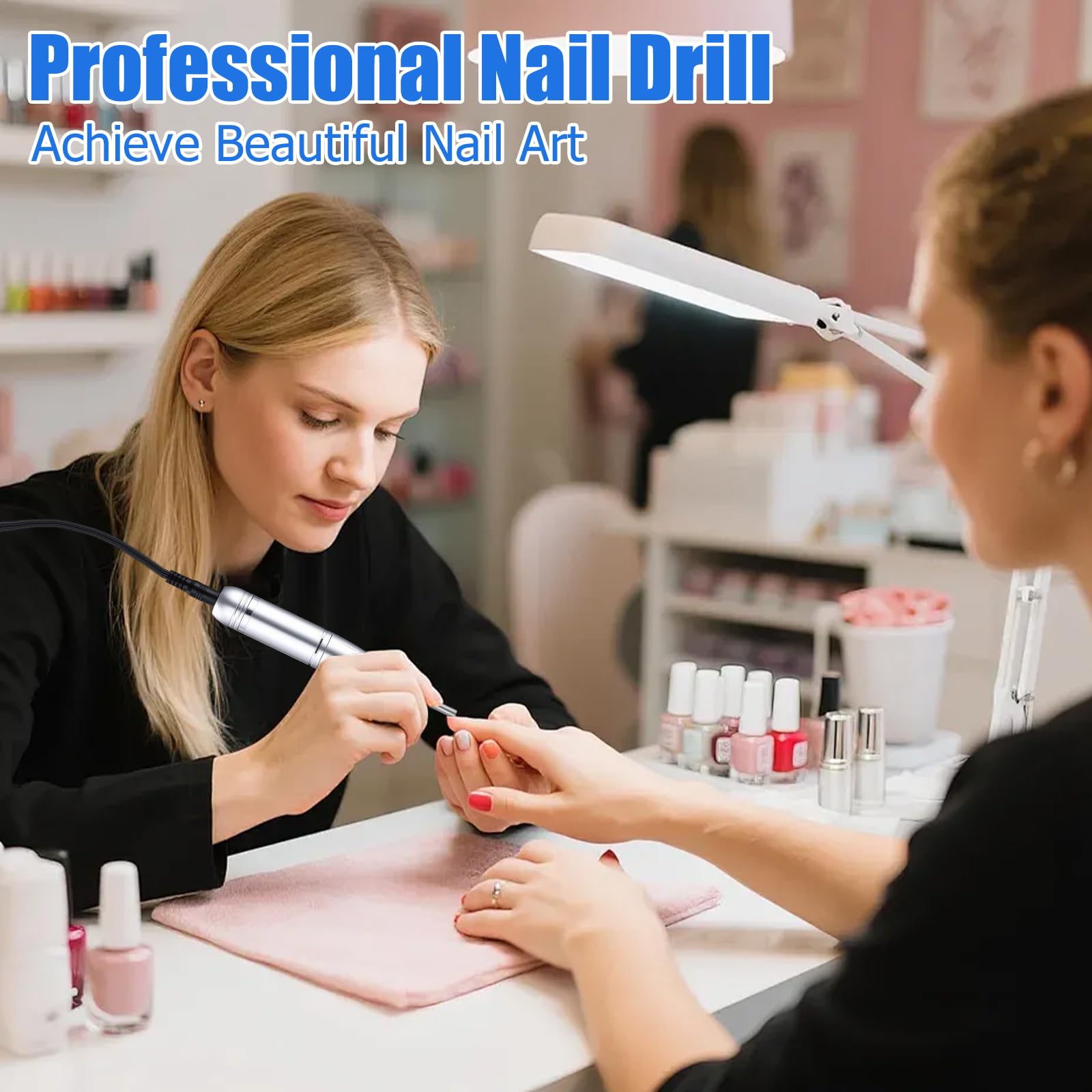 Ponceuse pour Ongles Professionnel 45000 tr/min Vitesse Réglable F/R Electrique Rechargeable avec 6 Embouts et Affichage de LCD Puissante Silenceuse pour Manucure Pédicure Salon, Usage Maison