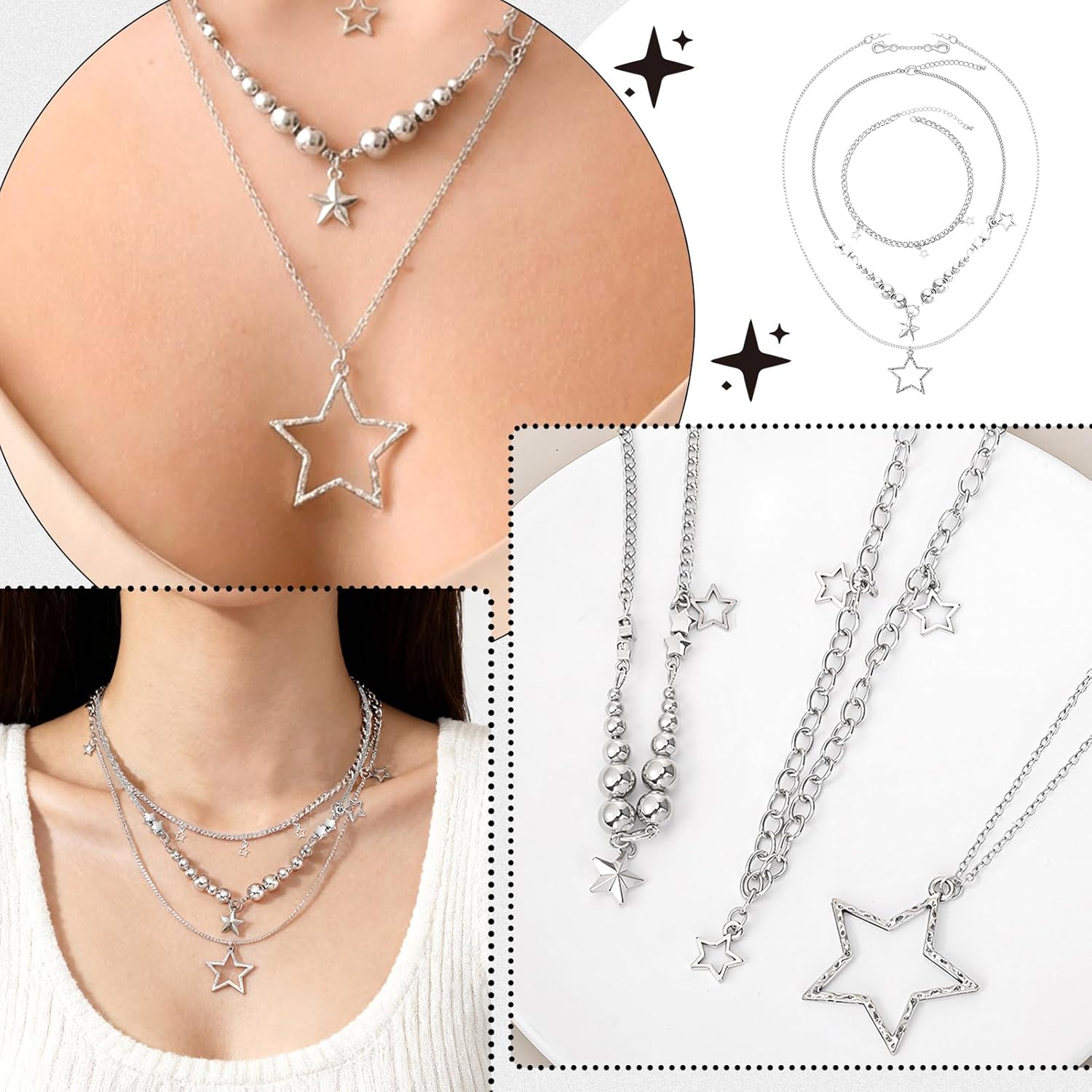 Y2K Striped Crochet Beanie Hats Set Cat Beanie Accessories with Arm and Leg Warmers Necklaces Star Earrings for Women - Image 3