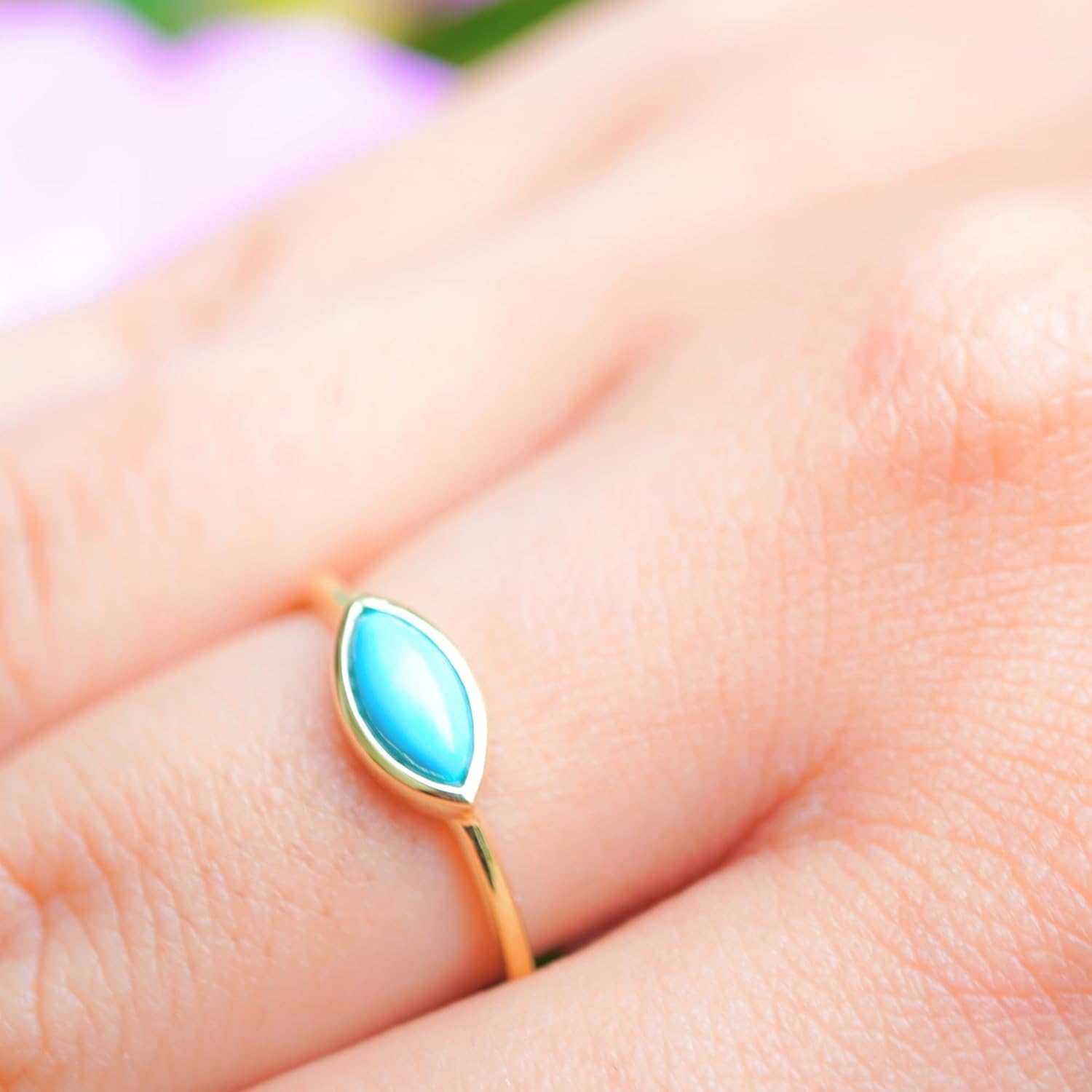 Dainty Gemstone Marquise Ring for Women – 925 Sterling Silver 18K Gold Plated Minimalist Stacking Ring, Trendy Delicate Ring for Her, Fashion Jewelry Gift