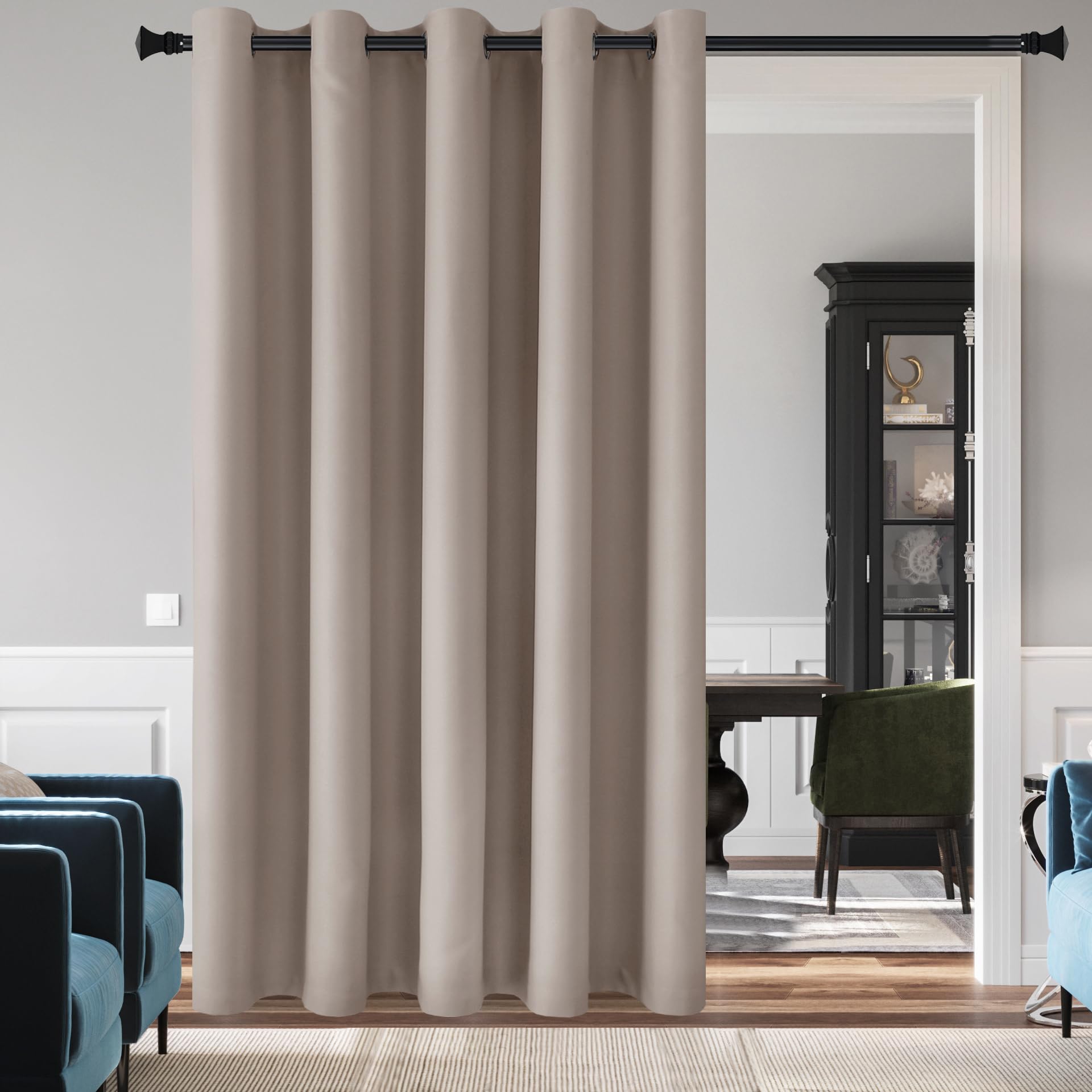 DWCN Room Divider Blackout Curtain Thermal Grommet Panel with Top for Bedroom Partition, Patio Sliding Door Curtains - Extra Wide Curtains for Glass Door, 6.7ft Wide x 7ft Tall, Camel — image 1